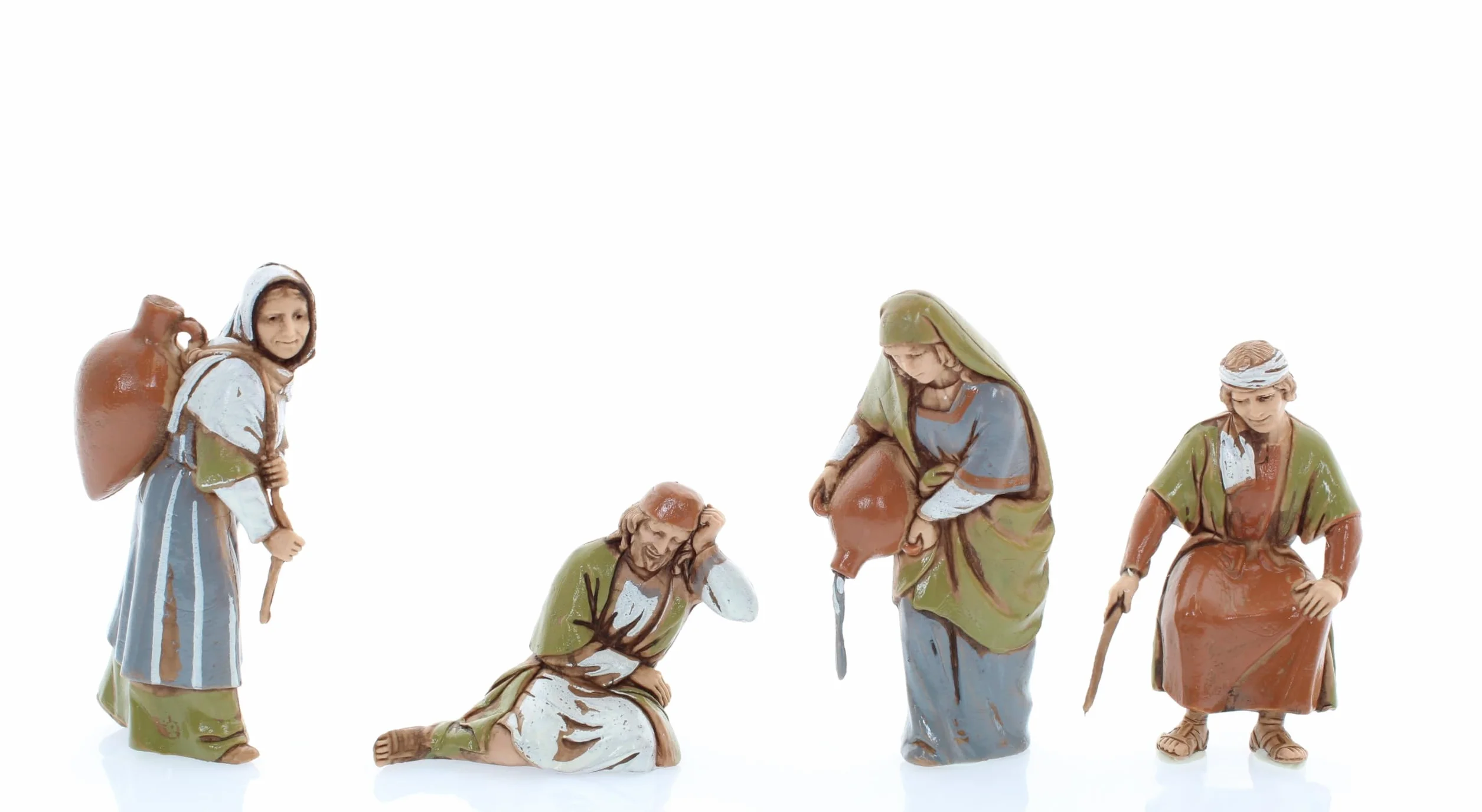 Moranduzzo Set Mujeres en el Pozo y Camelleros para Belén de 10 cm – Standard 10 – Escala 1:20 – Figuras irrompibles, pintadas a Mano, Escultor M. Landi, Made in Italy