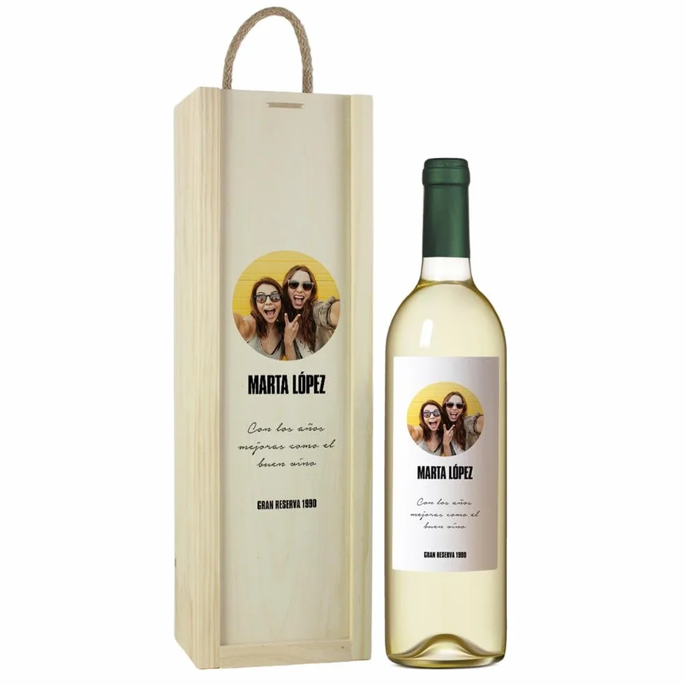 Botella de Vino Personalizada Caja Regalo Pareja San Valentín Cumpleaños Blanco Verdejo 1 Botella