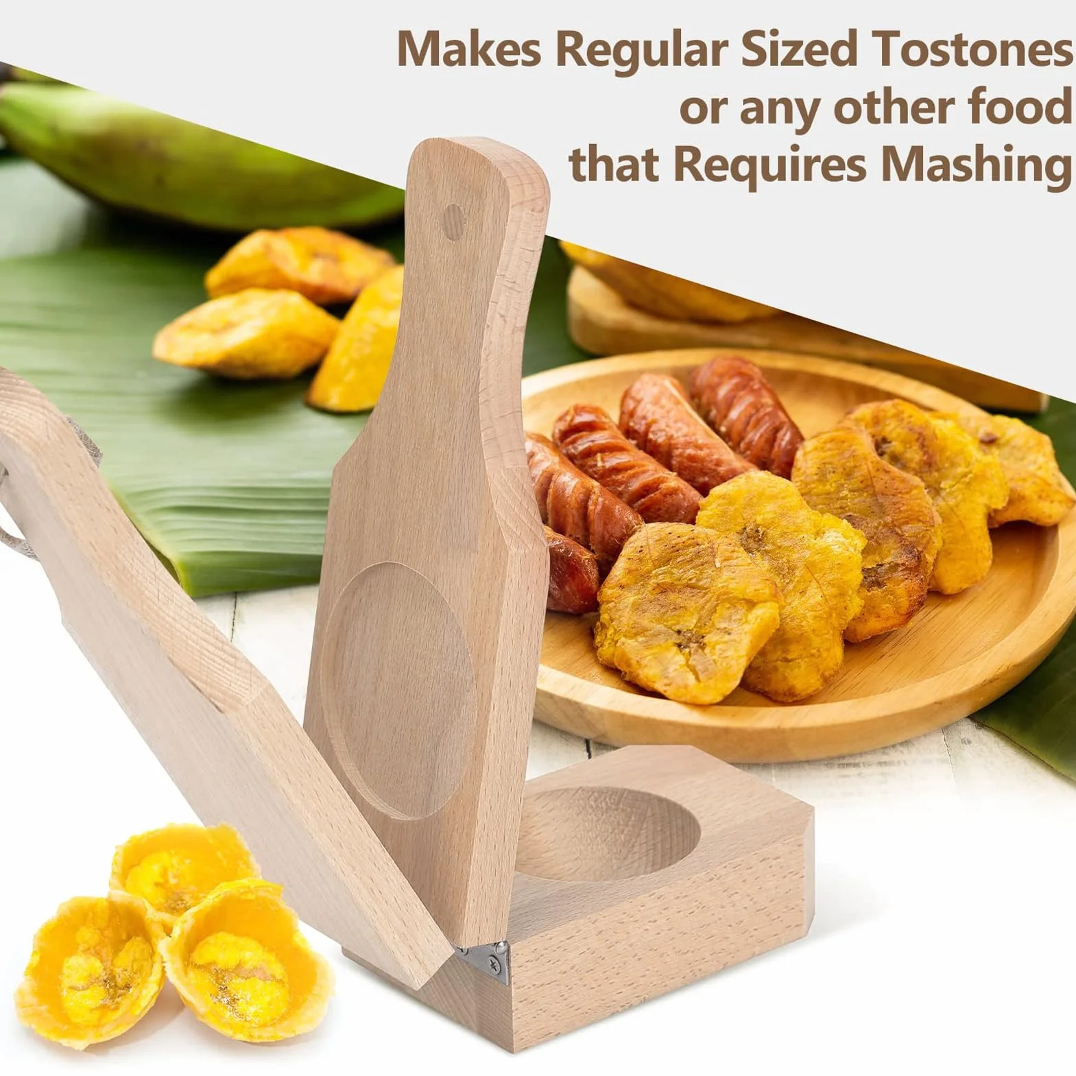 Prensa de Plátano, Tostonera de Madera, Triturador de Plátano, Plátano Frito Reutilizable, Máquina de Plátanos Rellenos con Cordón Colgante