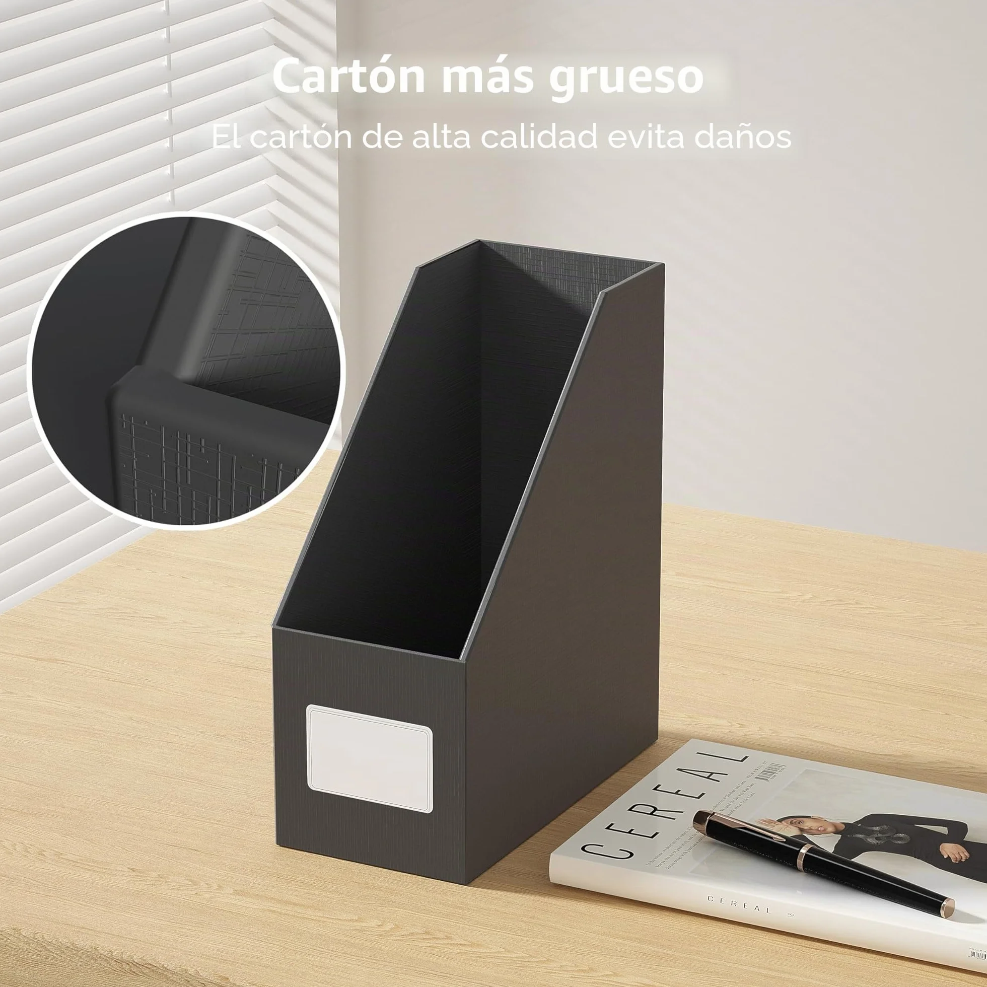 JIAWEI Revistero A4, 3 unidades, cartón extra resistente 1800 g/m, 10,5 cm, negro