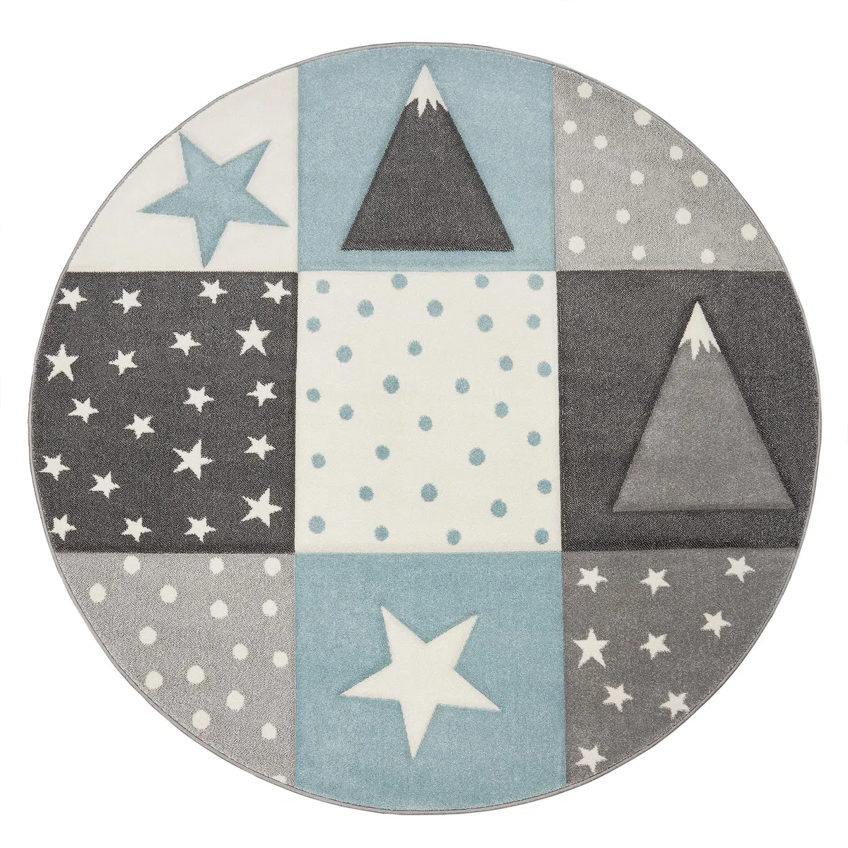 Paco Home Alfombra Infantil Pastel Cuadros Puntos Corazones Estrellas Blanco Gris Azul, tamaño:120x170 cm