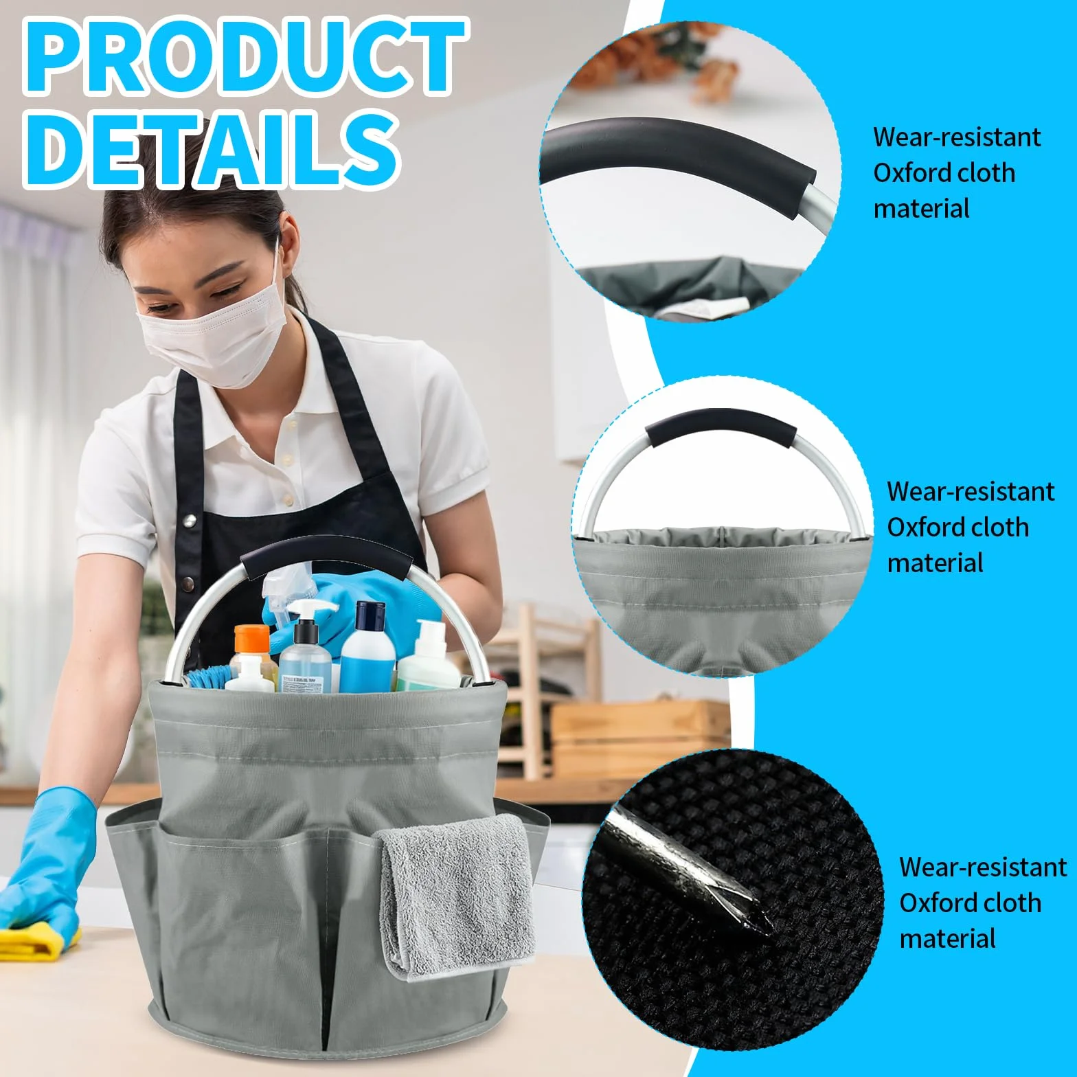 2 organizadores de productos de limpieza, bolsa de limpieza plegable portátil, cesta de limpieza con asa y 6 bolsillos, bolsa de limpieza para dispositivos, herramientas, utensilios de limpieza