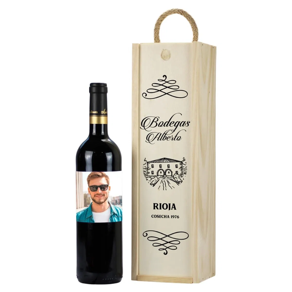 Botella de Vino Personalizada con Foto Caja Regalo Pareja Amigo Amiga Novio Novia San Valentín Cumpleaños día del Padre Cosecha (Caja 1 Botella)