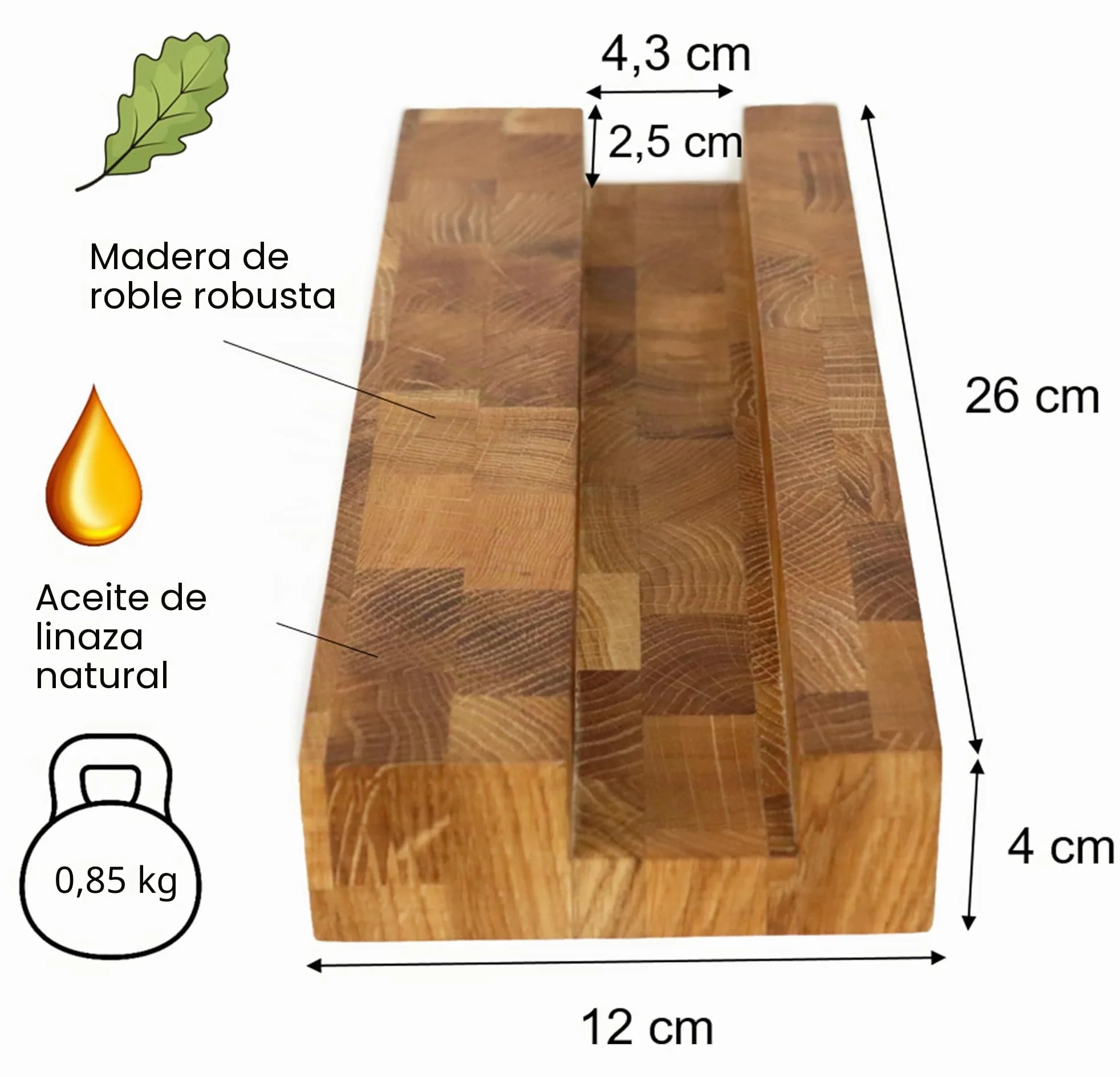 B4K Soporte para tabla de cortar de roble – Soporte estable para tablas de madera y bloque de cortar (4 cm de grosor) | Antideslizante y duradero | Diseñado para tablas de 4 cm de grosor