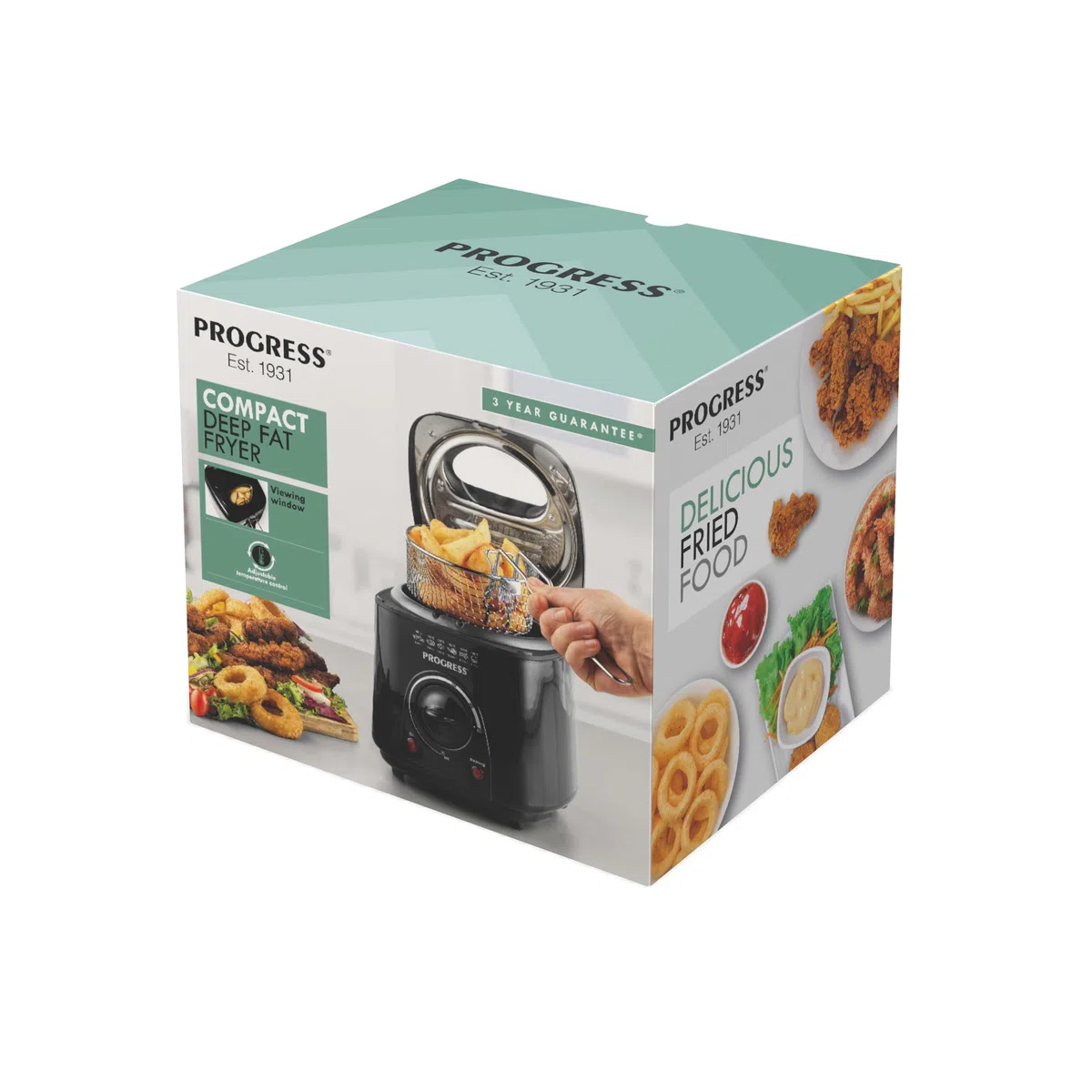 Progress EK2969PBLKVDE Freidora Compacta de 1 L Mini para Grasas Profundas - Cesta de Cocción Antiadherente, Fácil Limpieza, Control de Temperatura Ajustable, Filtro Reductor de Olores, 950 W