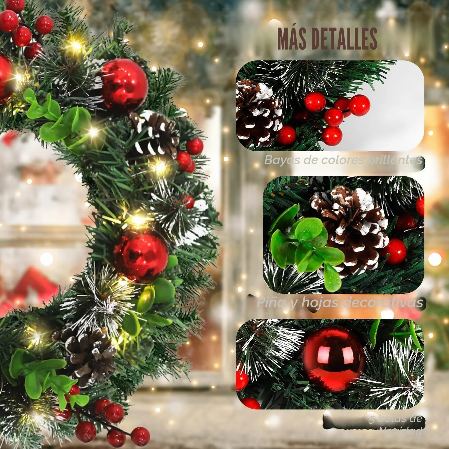 CIRULLI Corona Navidad Puerta,Coronas de Navidad 30 cm,Guirnalda de Navidad para Puerta Exterior,Corona de Abeto,Corona navideña Artificial para Puerta de Entrada