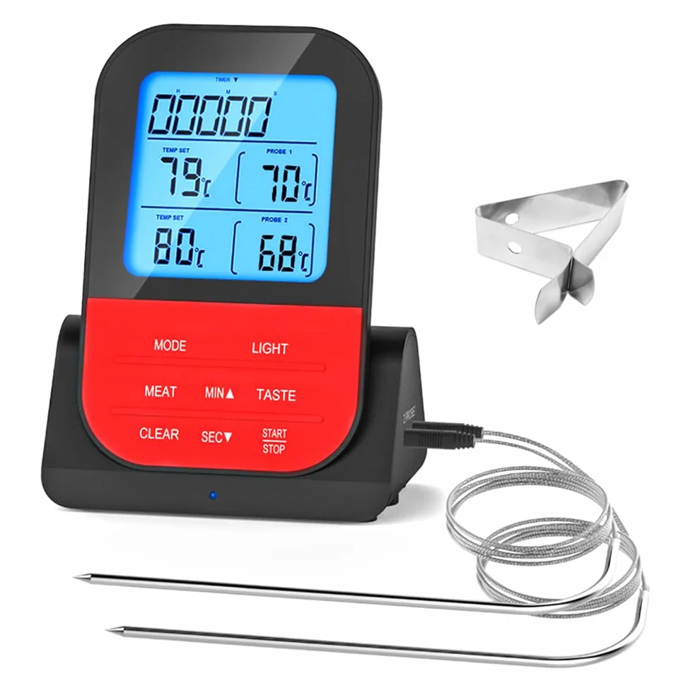 Termómetro Digital de Doble sonda, medidor de Temperatura programable inalámbrico, termómetro de Parrilla de Barbacoa para cocinar a Prueba de Agua, Termometro Barbacoa para Horno Carne Comida