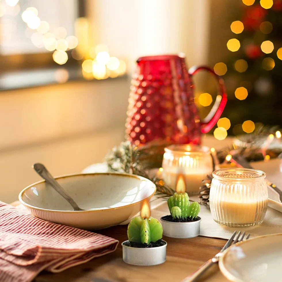 Juego de Velas de té de Cactus, Hechas a Mano, delicadas Velas de Cactus suculentas, Plantas suculentas Artificiales para Fiestas, Festivales, cumpleaños, decoración del hogar (24 Piezas)