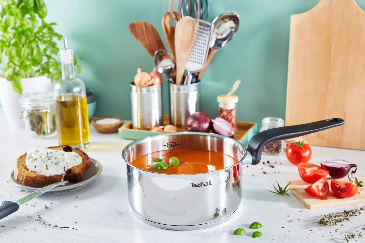 Tefal Primary cacerola 14 cm (1 L), 10 años de garantía, acero inoxidable premium, inducción, hervir a fuego lento, E3082704