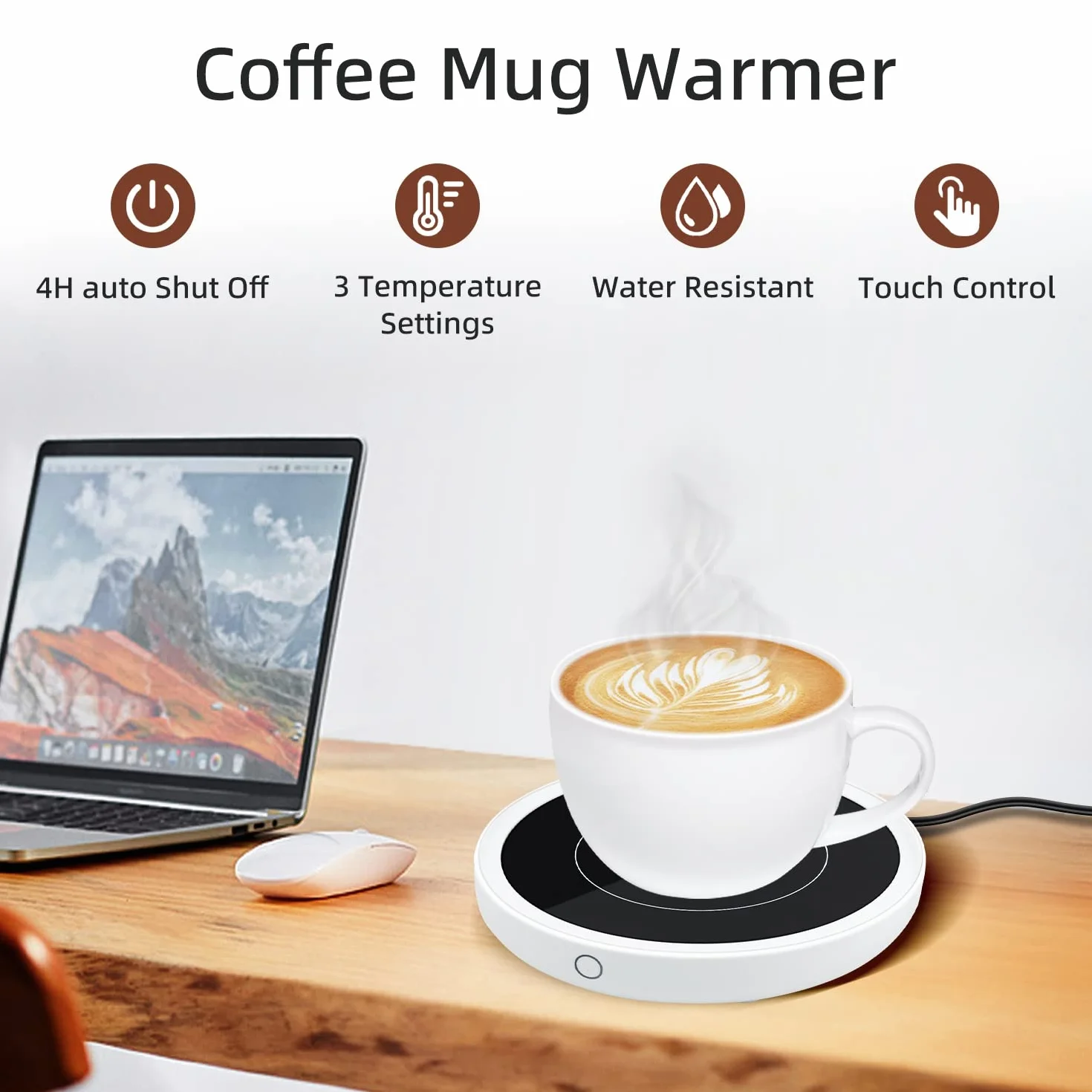 Mcbazel Calentador de Tazas de Café Eléctrico Inteligente 3 Ajustes de Temperatura 176°F 80℃ Botón Táctil Indicador Luminoso