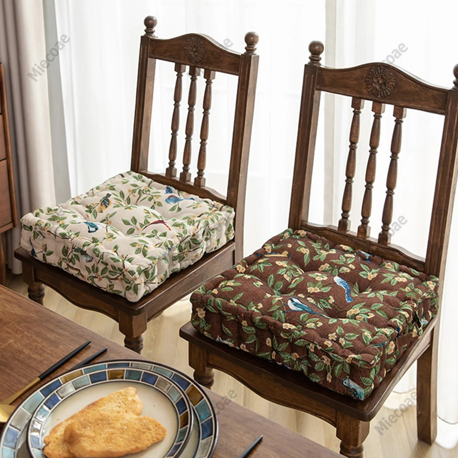 Cojines para Sillas Cojín de Meditación Cuadrado 40x40 Cojin Suelo Grandes con Asa, Cojín Silla de Jardín Exterior y Interior, Cojines para Bancos de Ruedas Comedor(Leaf-3)