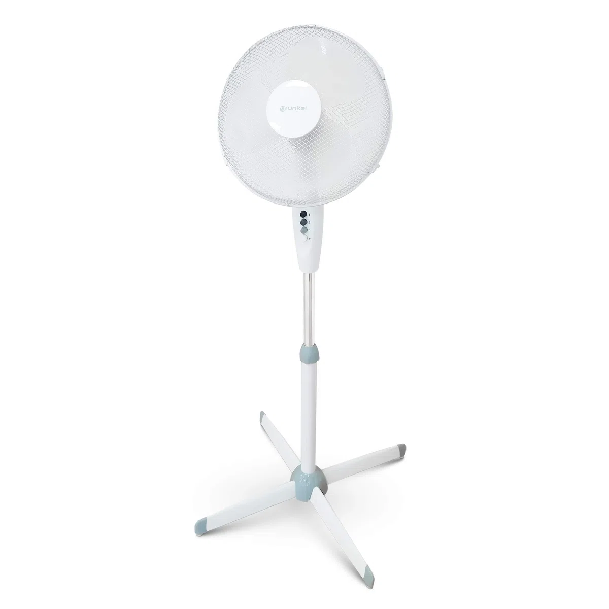Grunkel Ventilador de Pie FAN-165 de 50W- 16" 40cm de diametro con 3 Velocidades y 5 aspas, Altura Regulable hasta 118cm. Cabezal inclinable, oscilación 90° y cable de 1,4m - 50W (Blanco)