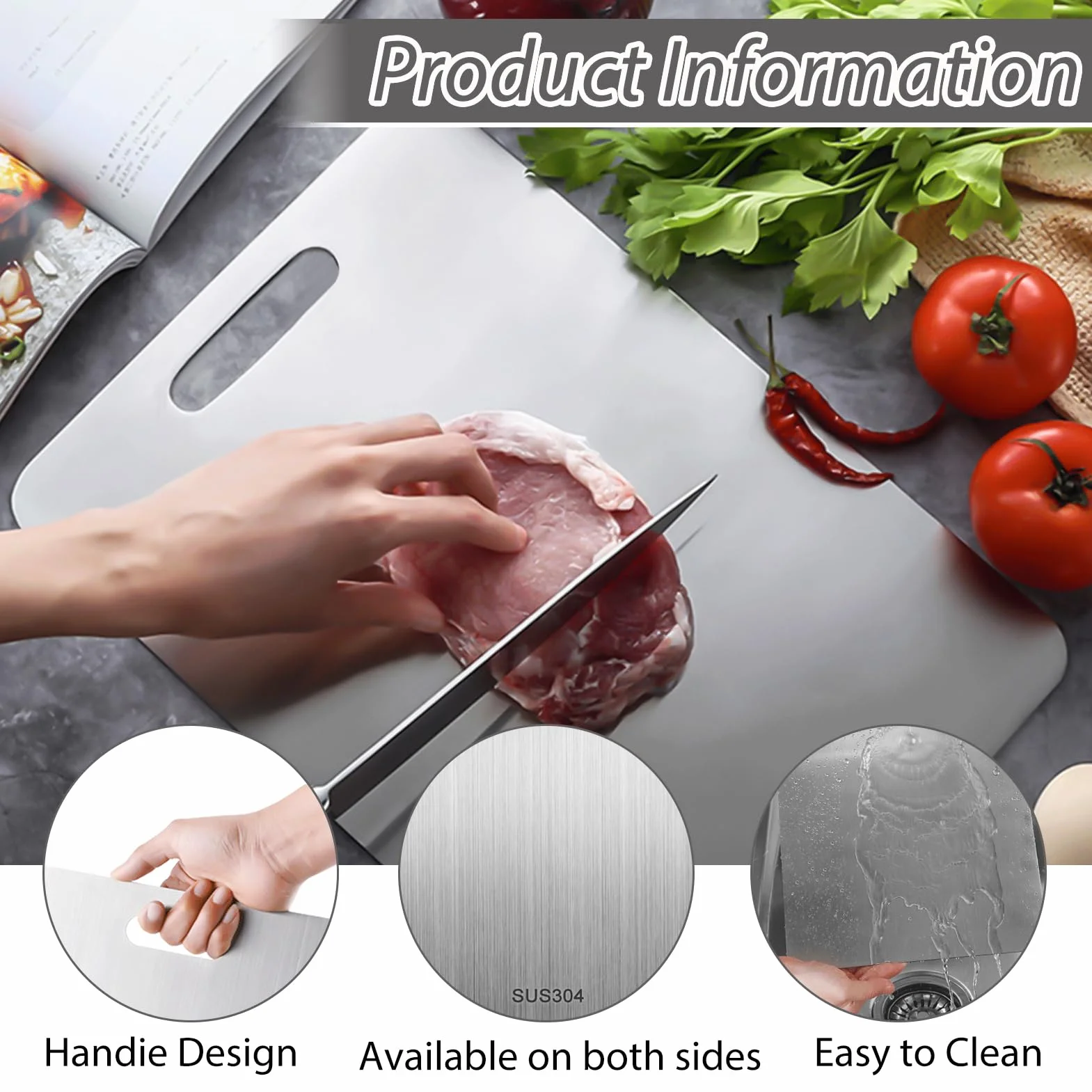 Tabla de Cortar de Titanio Aleación Inoxidable 0 Migas 2 Lados Frutas Verduras Masa Pan