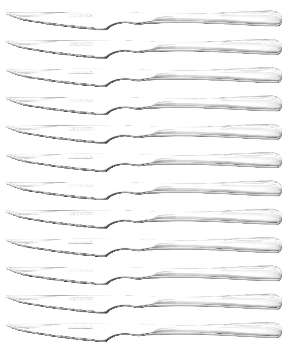 Cuchillos de Mesa Acero Inoxidable – Set 12 Cuchillos para Carne con Filo Dentado – Aptos Lavavajillas – Uso Diario y Profesional