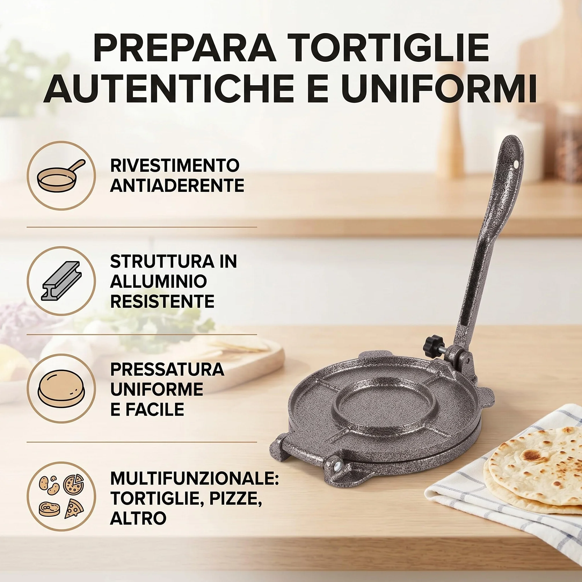 Prensa de Tortilla de Hierro Fundido, Máquina para Hacer Tortillas de Maíz, Patacones, Quesadillas y Roti