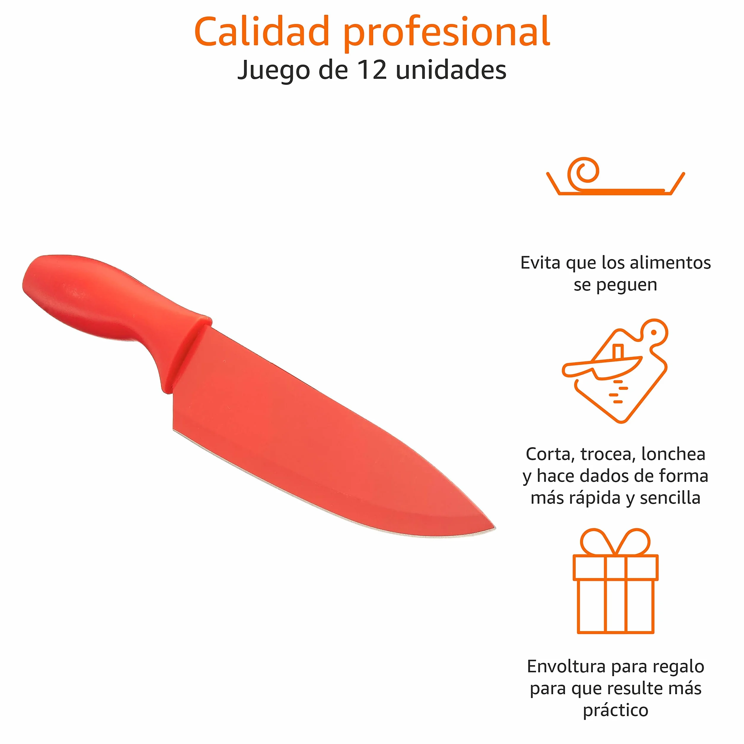 Amazon Basics Juego de Cuchillos de Colores, 12 Unidad, Surtido