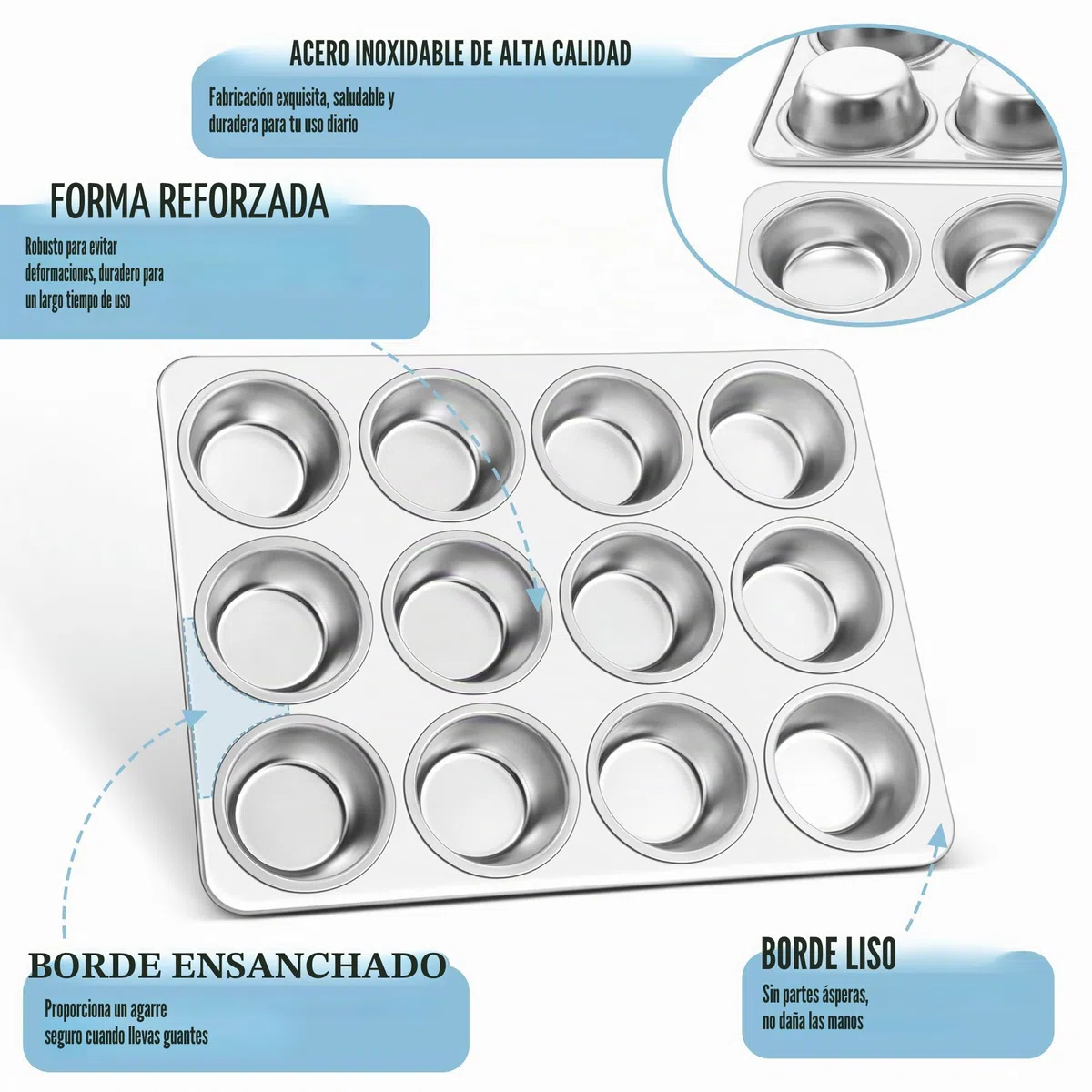 Molde para magdalenas acero inoxidable 12 magdalenas HaWare HW5814