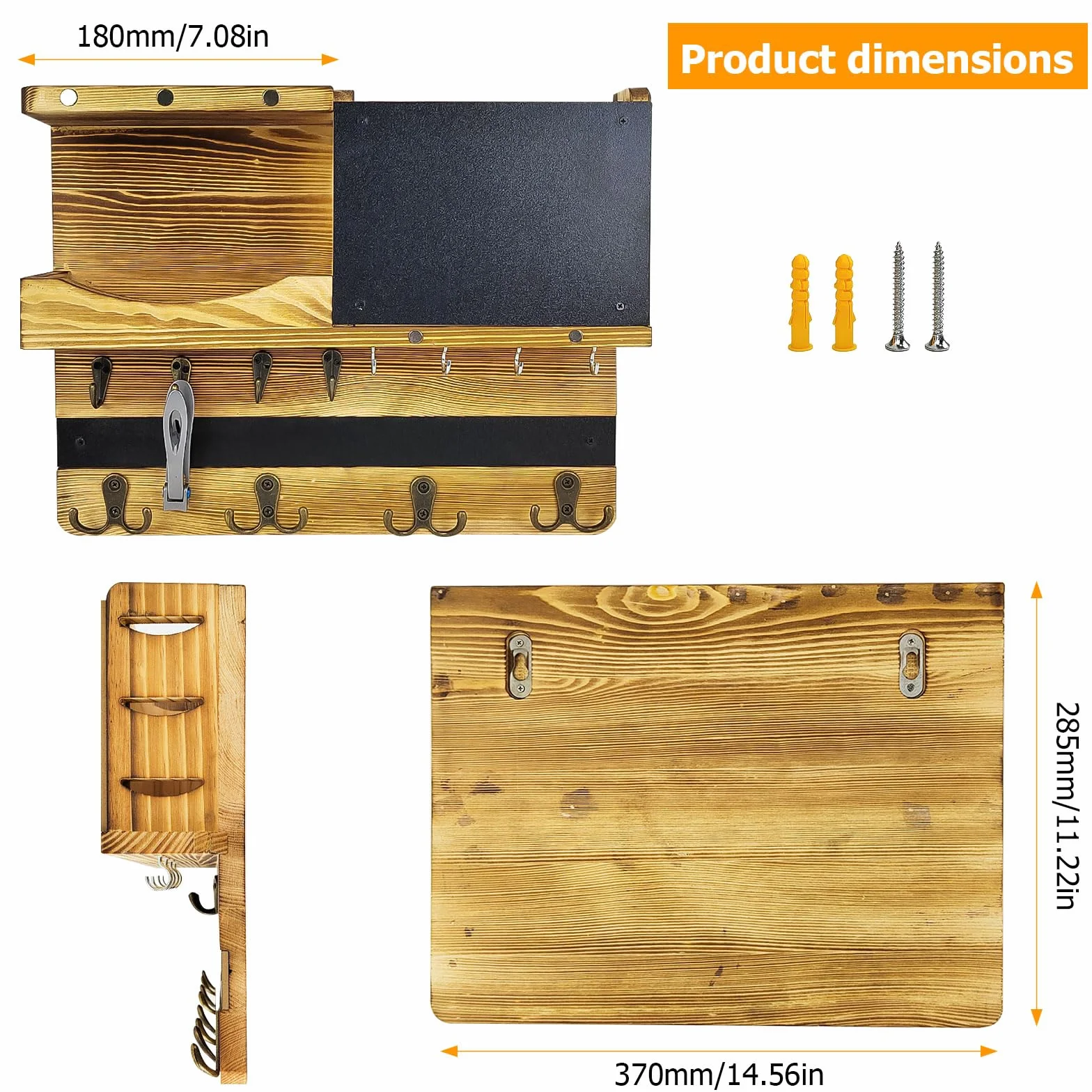 Porta Llaves de Pared de Madera con Compartimento de Almacenamiento, 8 Ganchos y 4 Ganchos Dobles, con Tablón de Anuncios, Apto para Llaves, Sombreros, Ropa, Bolsos