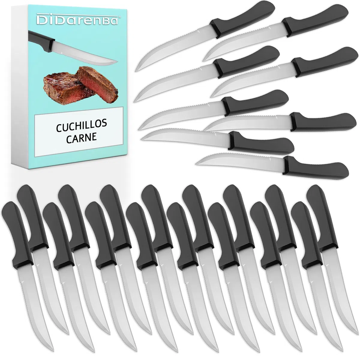 Cuchillos carne acero inoxidable 24 uds – Sierra para bistec y chuletón aptos lavavajillas