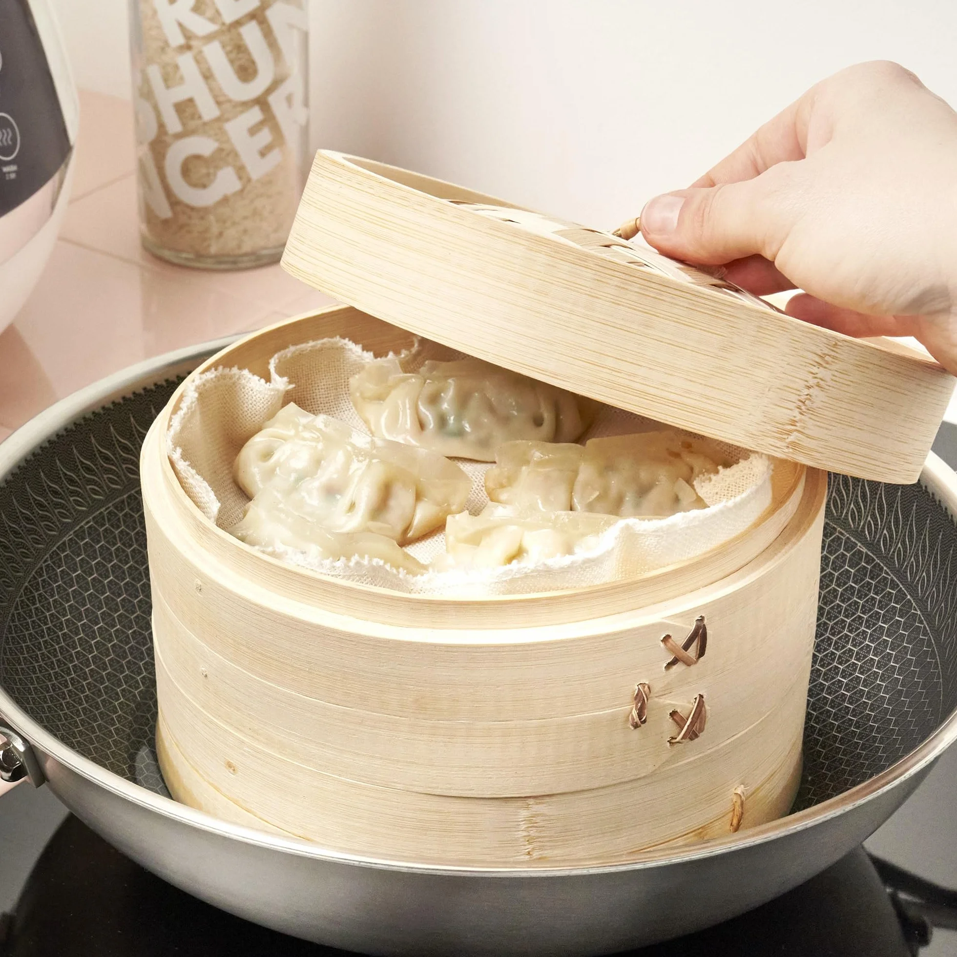 Vaporera de bambú REISHUNGER Ø 25 cm 2 Pisos para arroz, dim sum, verduras, pescado y carne