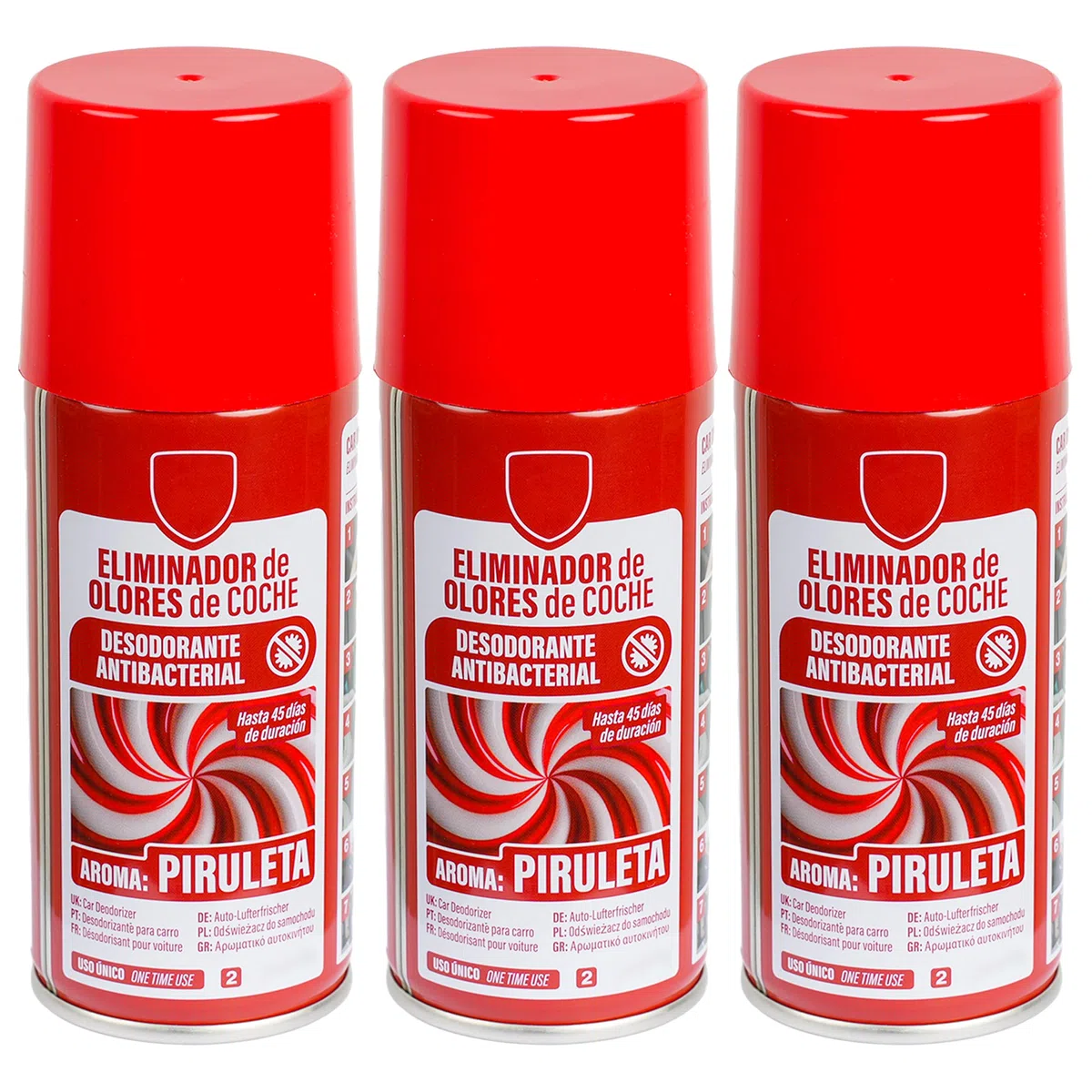 Eliminador de Olores Especial para de Automóvil: Elimina Olores y Humedad, Destruye Hongos y Bacterias, Uso Fácil y Rápido - Aire Fresco y Limpio en Tu Coche 150ml, Olor Piruleta - 3 Unidad
