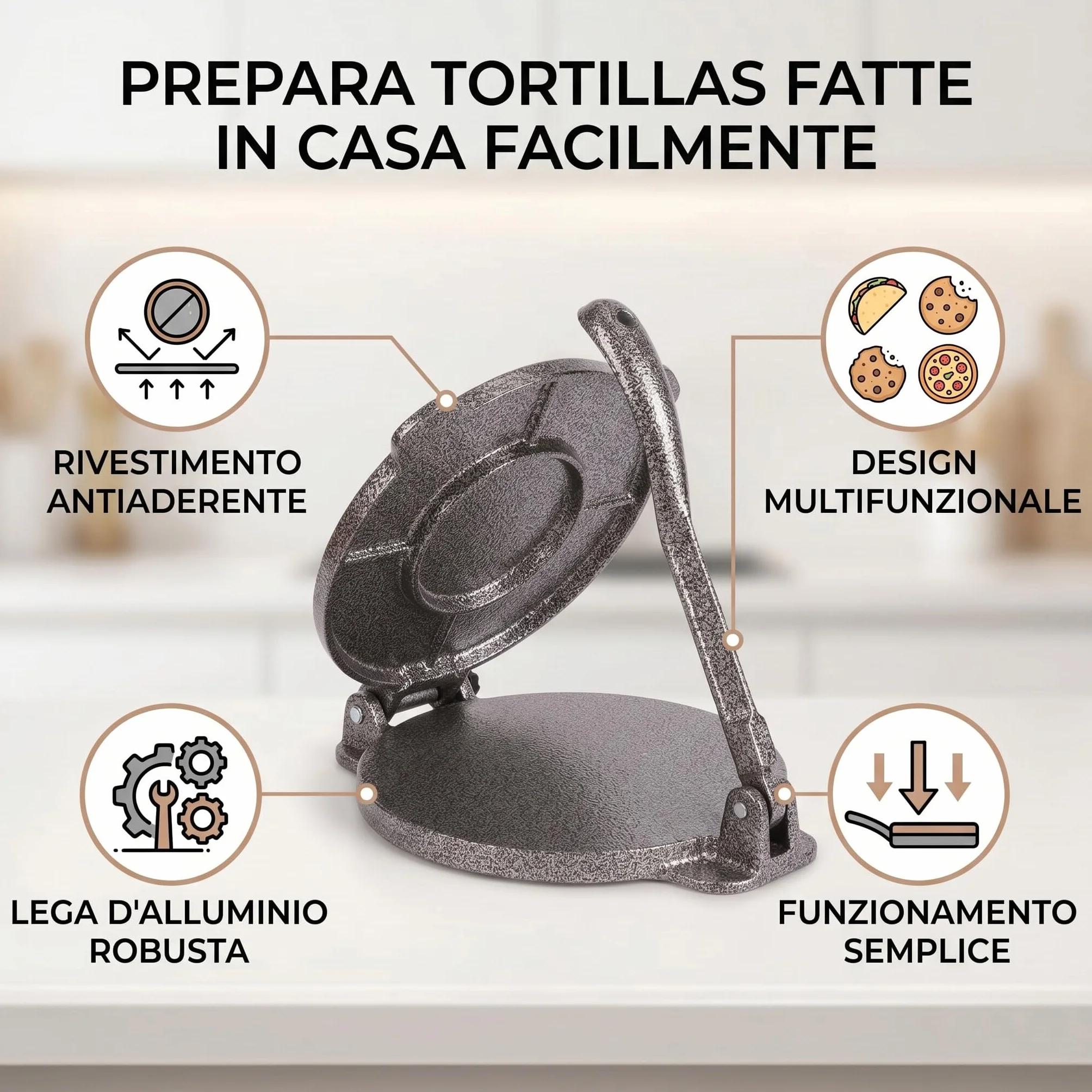 Prensa de Tortilla de Hierro Fundido, Máquina para Hacer Tortillas de Maíz, Patacones, Quesadillas y Roti