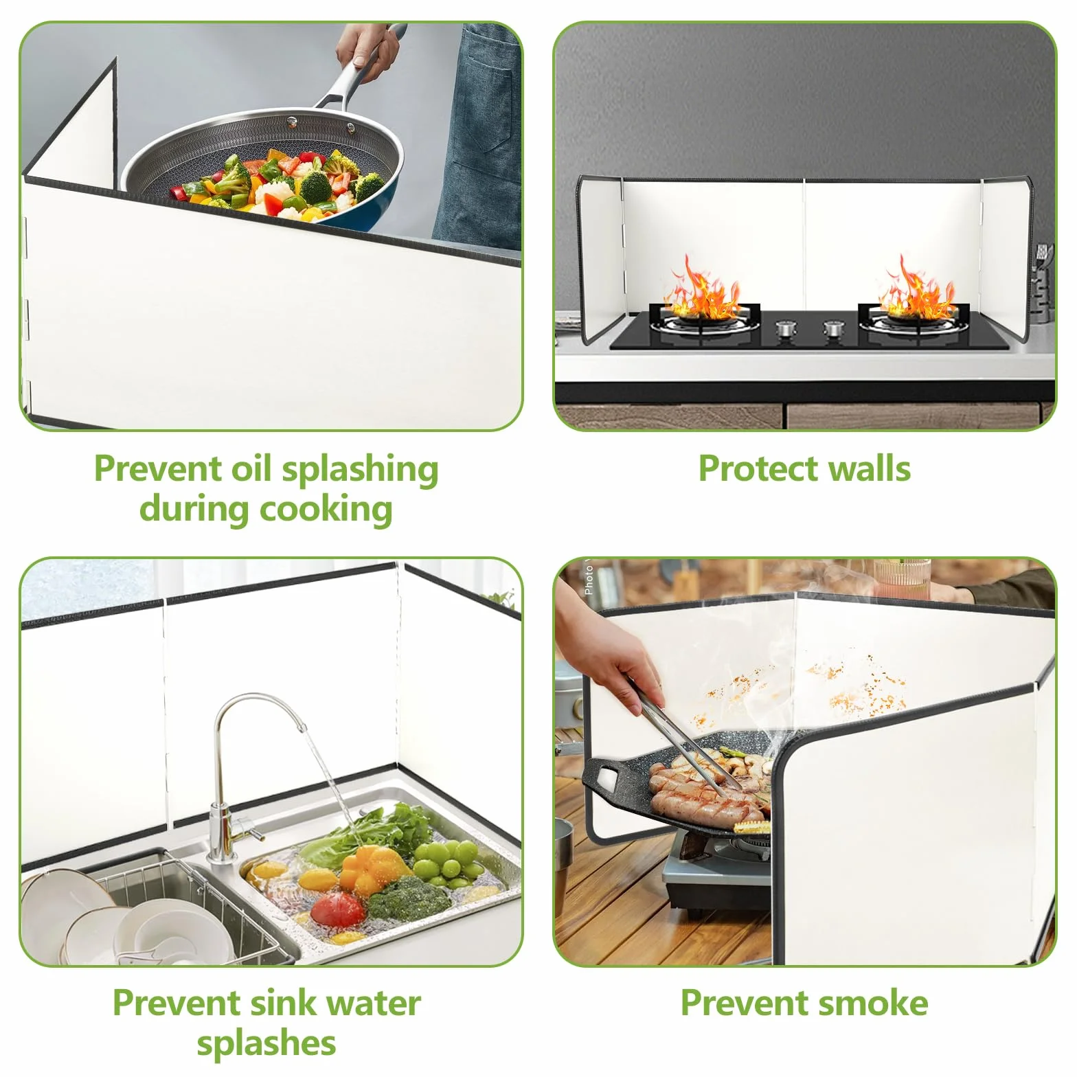 FoiiLiio Protector Salpicaduras Cocina, Protector Salpicaduras Pared con Revestimiento Antiadherente, 4 Lados Antisalpicaduras Cocina, Plata, Plegable, para Cocina, Asado, Fregadero (Beige)