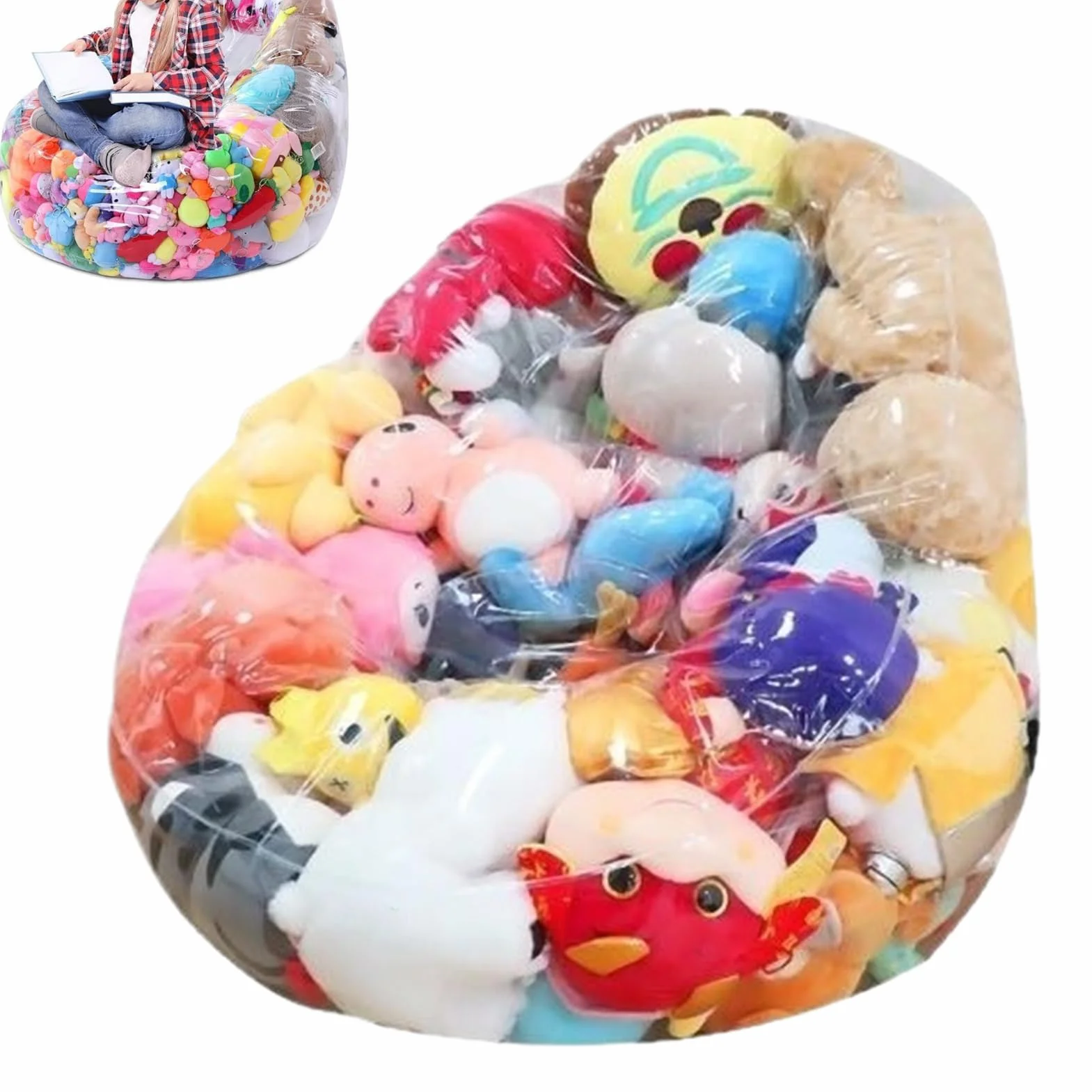 Funda Grande Para Sillón Saco,Organizador De Almacenamiento Grande Transparente - Almacenamiento Para Peluches De Puff,Para Juguetes Muñecas Niñas Adultos Adolescentes Niños Habitación