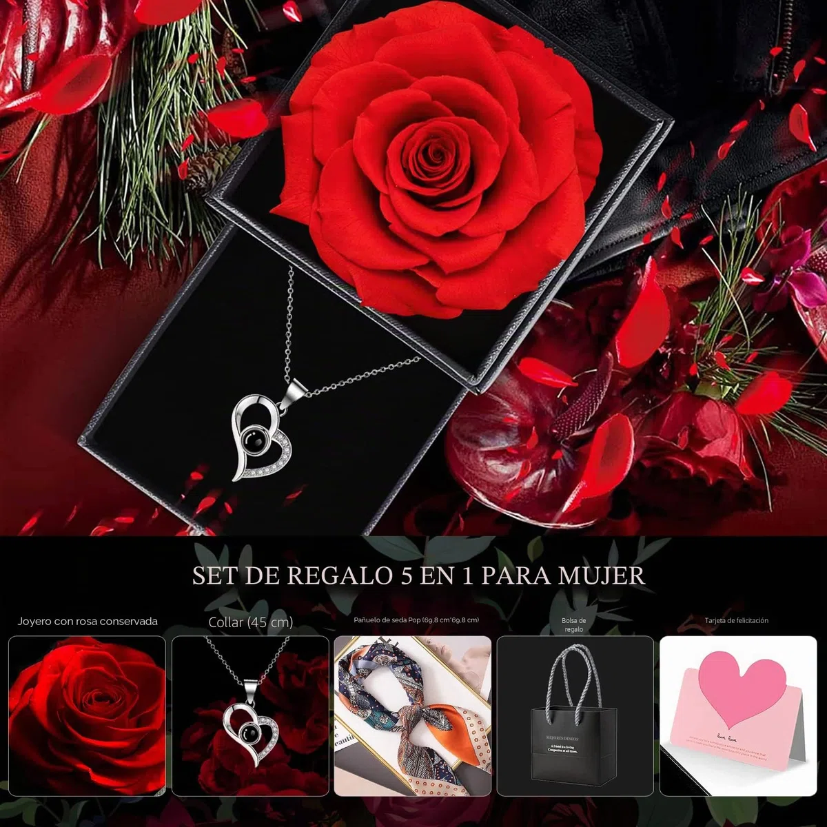 GOICC Rosa Eterna Natural Preservada Día de la Madre Regalos Originales con Collar para Mujer Mamá Abuela Flor Eterna para Mujer Novia Pareja para San Valentin Navidad Cumpleaños Aniversario