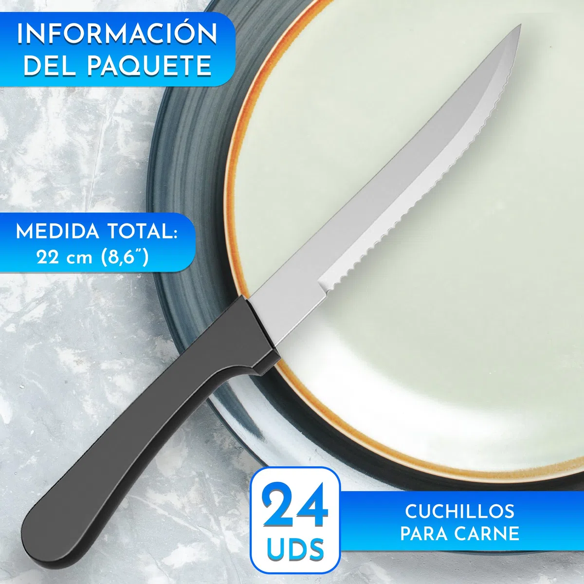 Cuchillos carne acero inoxidable 24 uds – Sierra para bistec y chuletón aptos lavavajillas