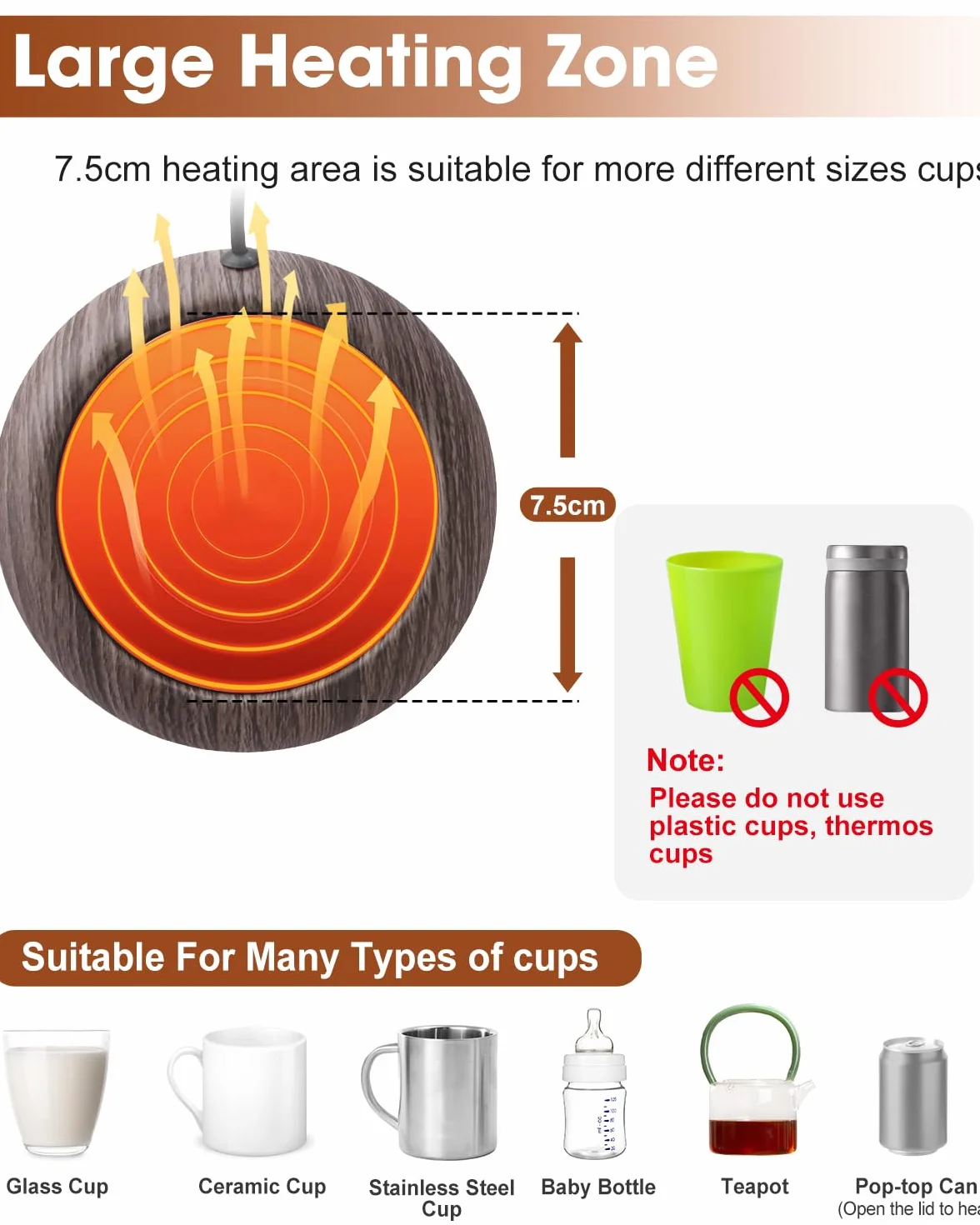 MYMULIKE JRBD-SMW-DE Calentador de tazas de café y té USB 45°C acero aluminio marrón