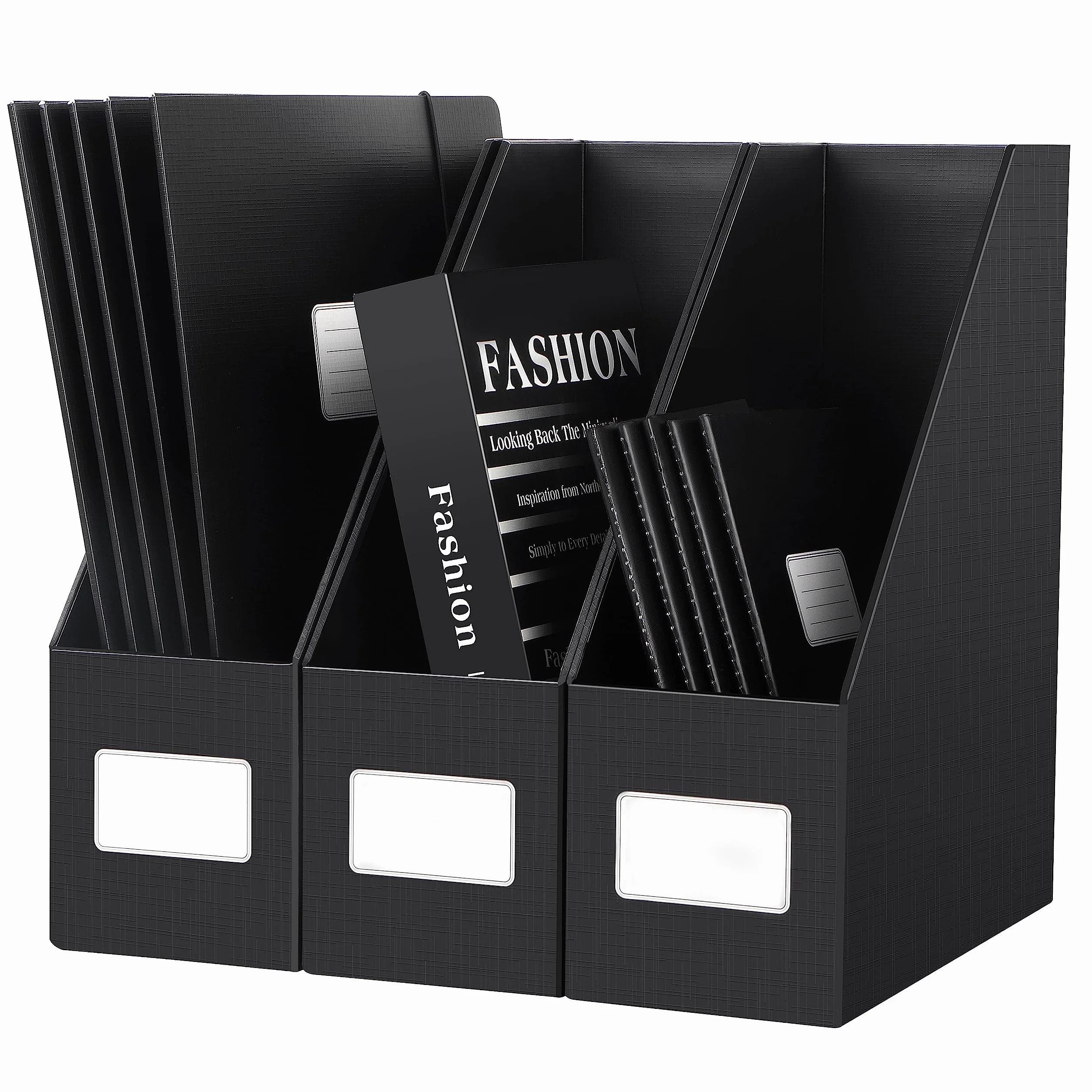 JIAWEI Revistero A4, 3 unidades, cartón extra resistente 1800 g/m, 10,5 cm, negro