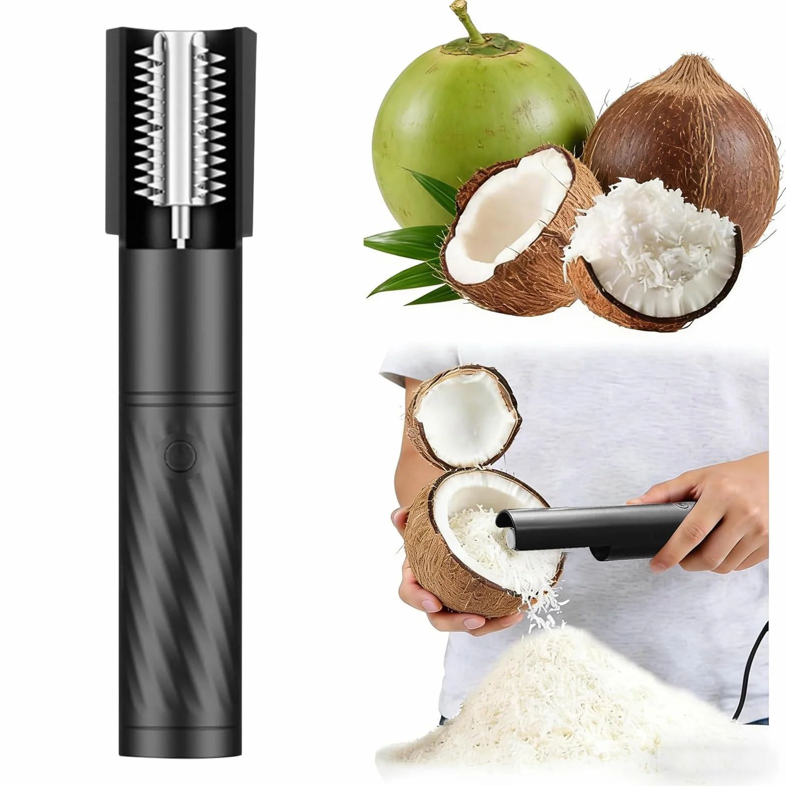 Rallador de Coco Eléctrico Inalámbrico Giratorio Antisalpicaduras de Mano