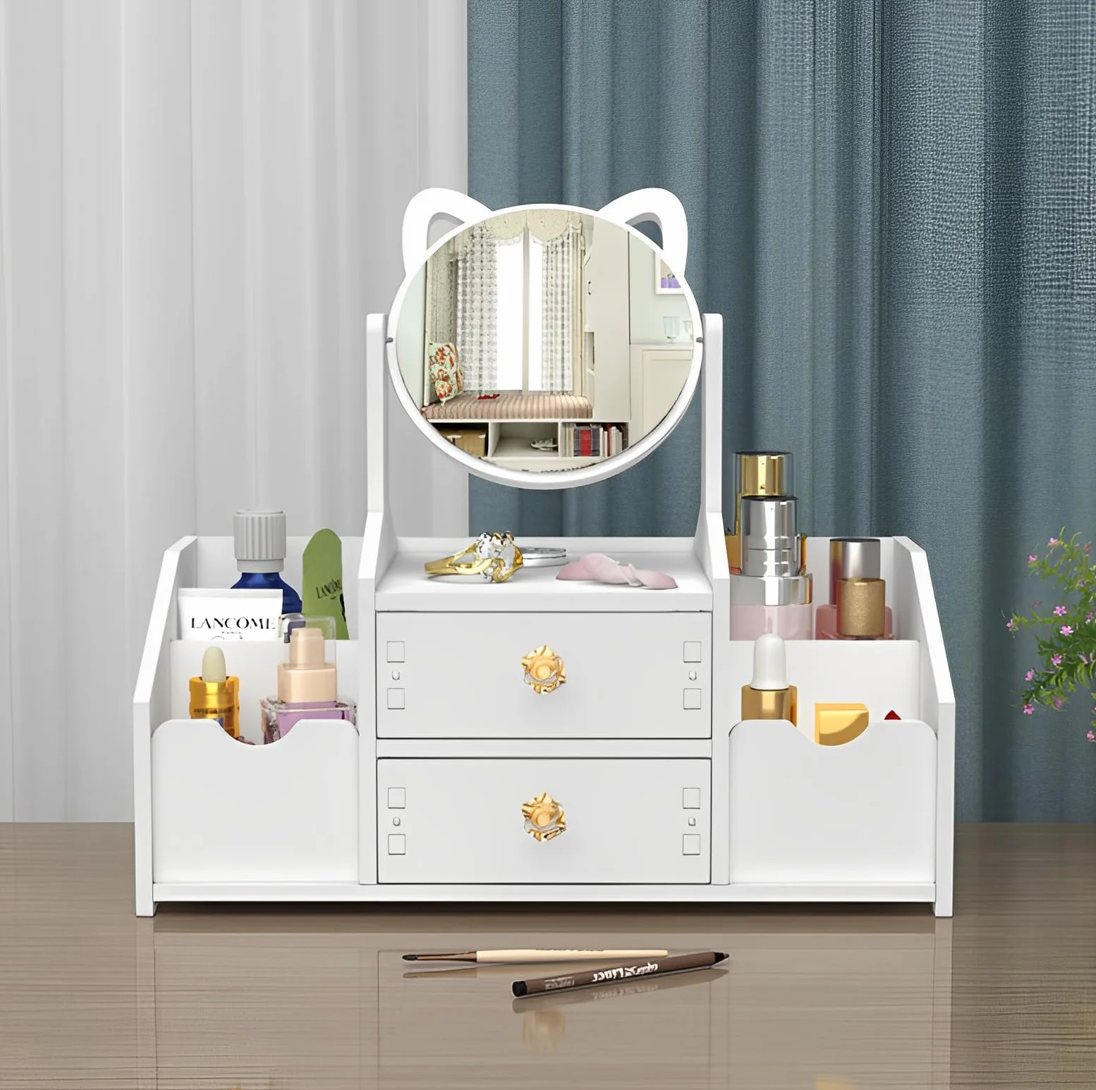 Organizador de Maquillaje Multifunctional,Organizador de Cosméticos,Organizadores de Maquillaje con cajones,Organizador de Maquillaje con Espejos,Almacenamiento de Maquillaje,para tocador, Dormitorio