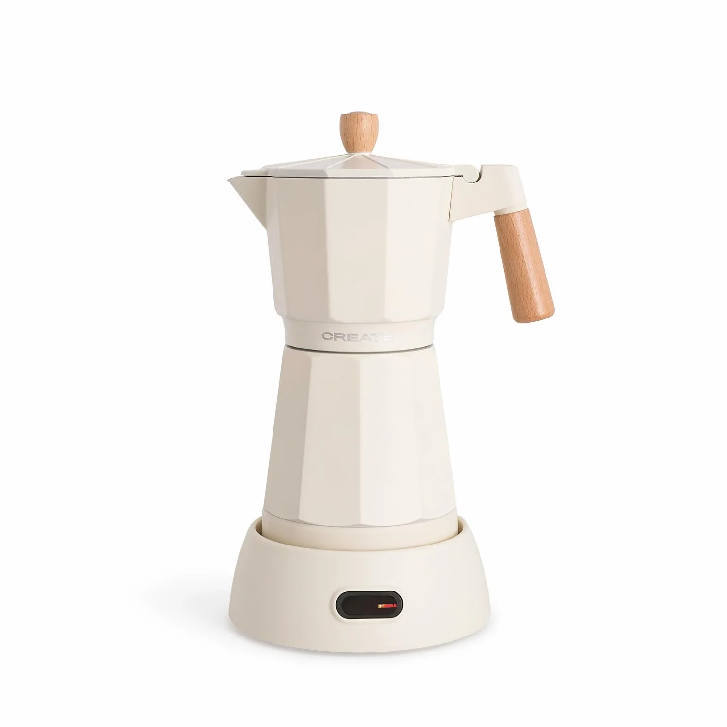 Cafetera italiana eléctrica 300 ml 6 tazas 480W blanco roto función mantener caliente base 360º libre de BPA