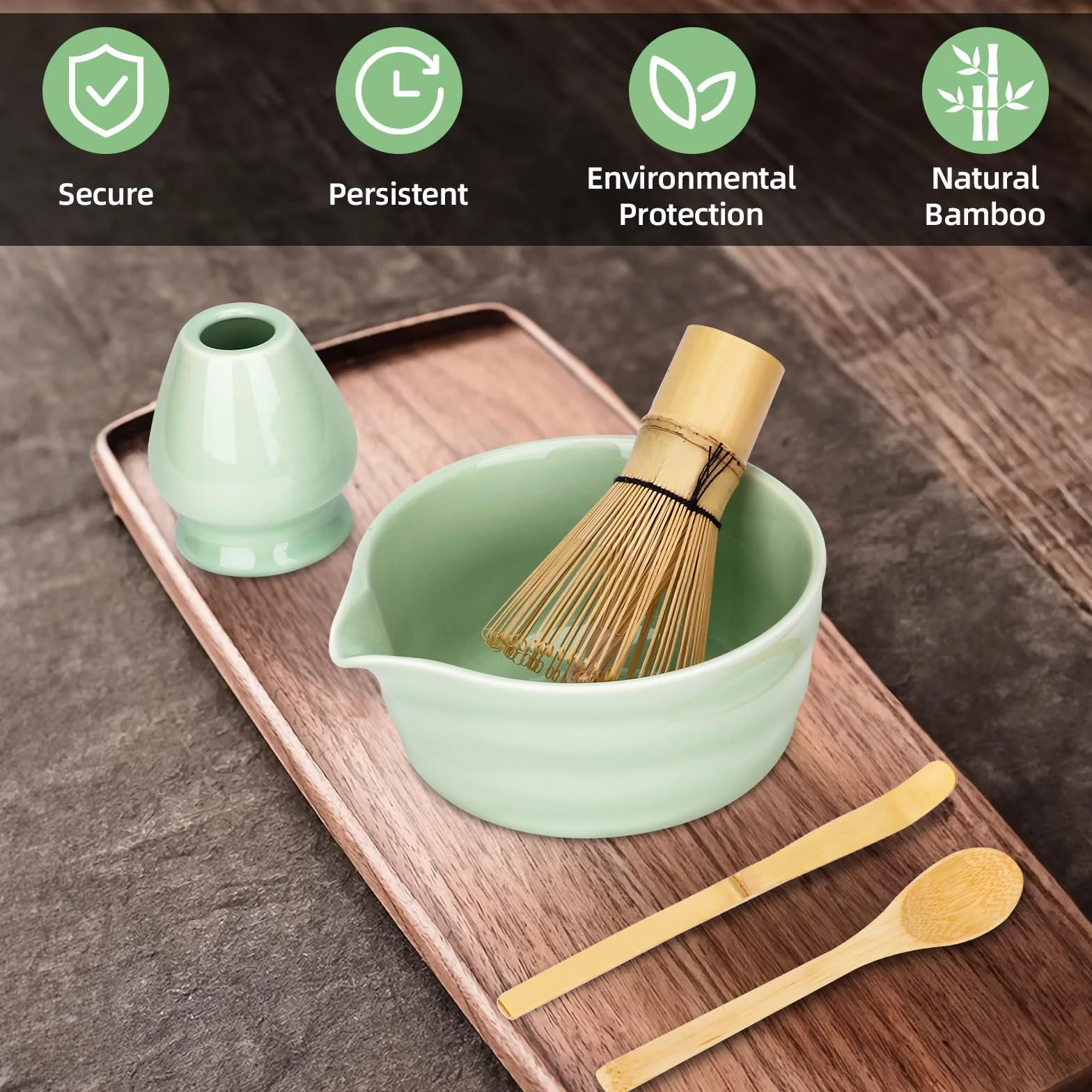 Matcha Set de 6 Piezas – Kit de Ceremonia Japonesa de Matcha con Cuenco de Matcha,Batidor de Matcha de Bambú,Soporte para Batidor,Colador, Cuchara y Pala – Set de Regalo para Amantes del Matcha