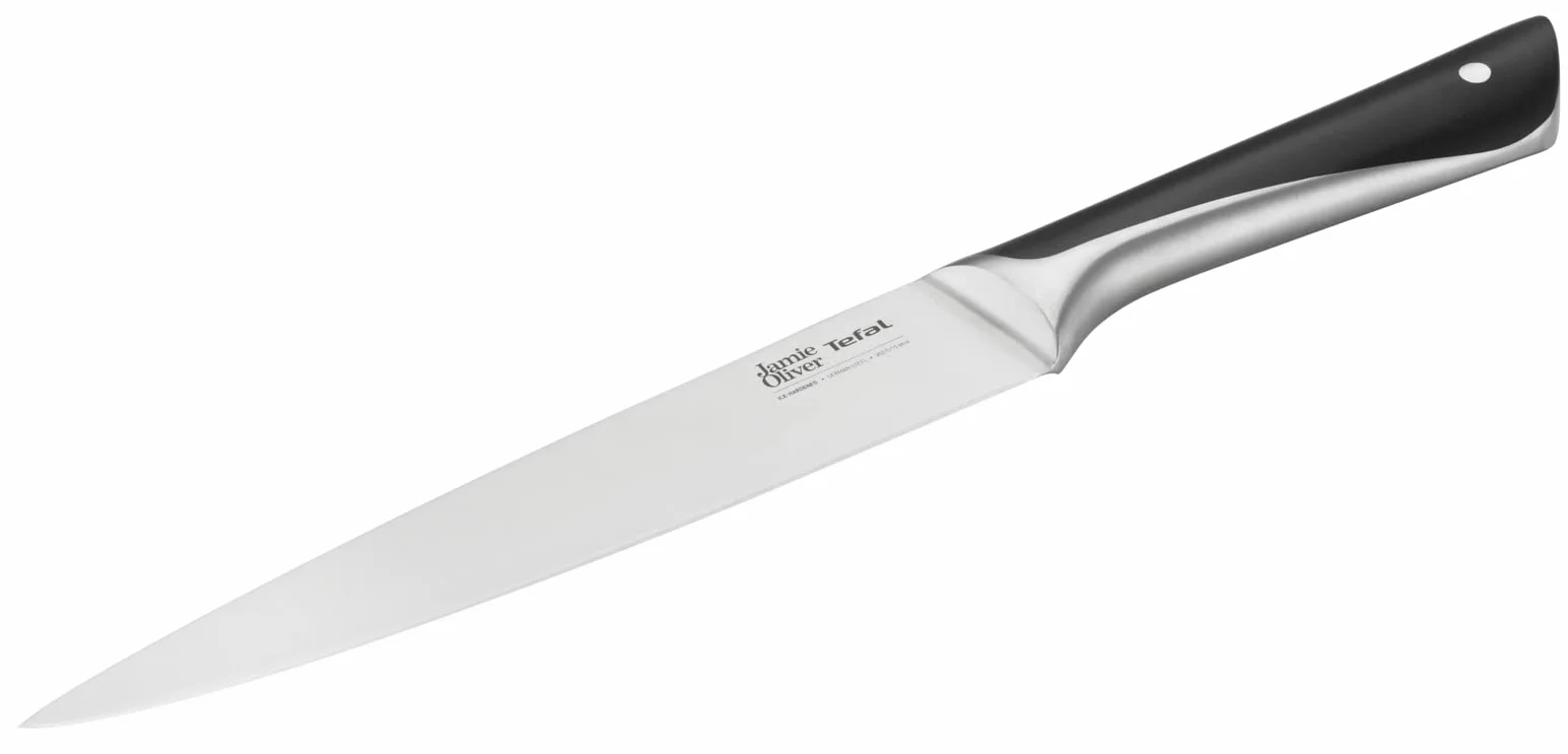 Tefal K26702 Jamie Oliver - Cuchillo para carne y jamón (20 cm, alto rendimiento de corte, diseño inconfundible, cuchillas resistentes y duraderas, acero inoxidable), color negro