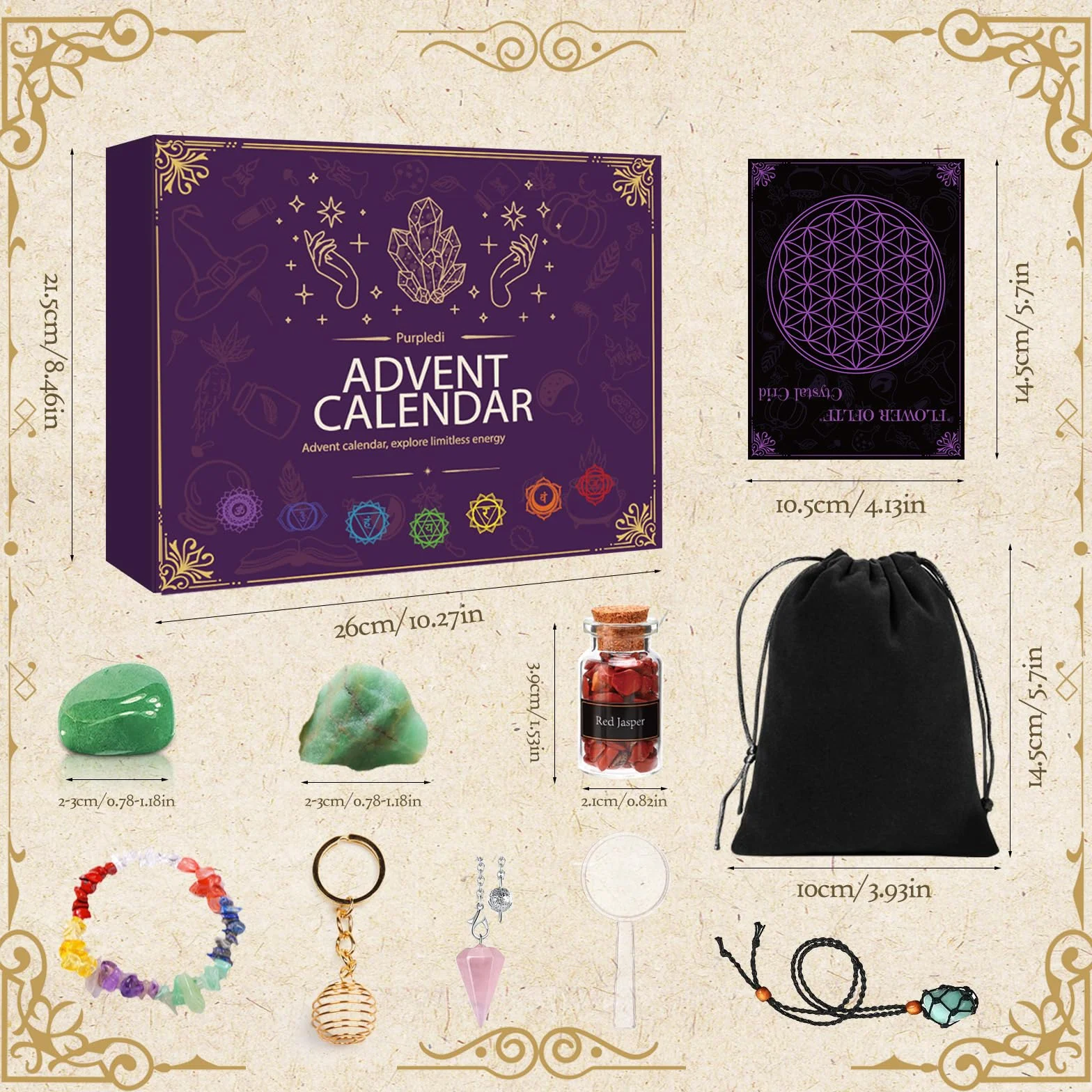 Purpledi Calendario Adviento 2025 Piedras Preciosas Cristales 24 Días