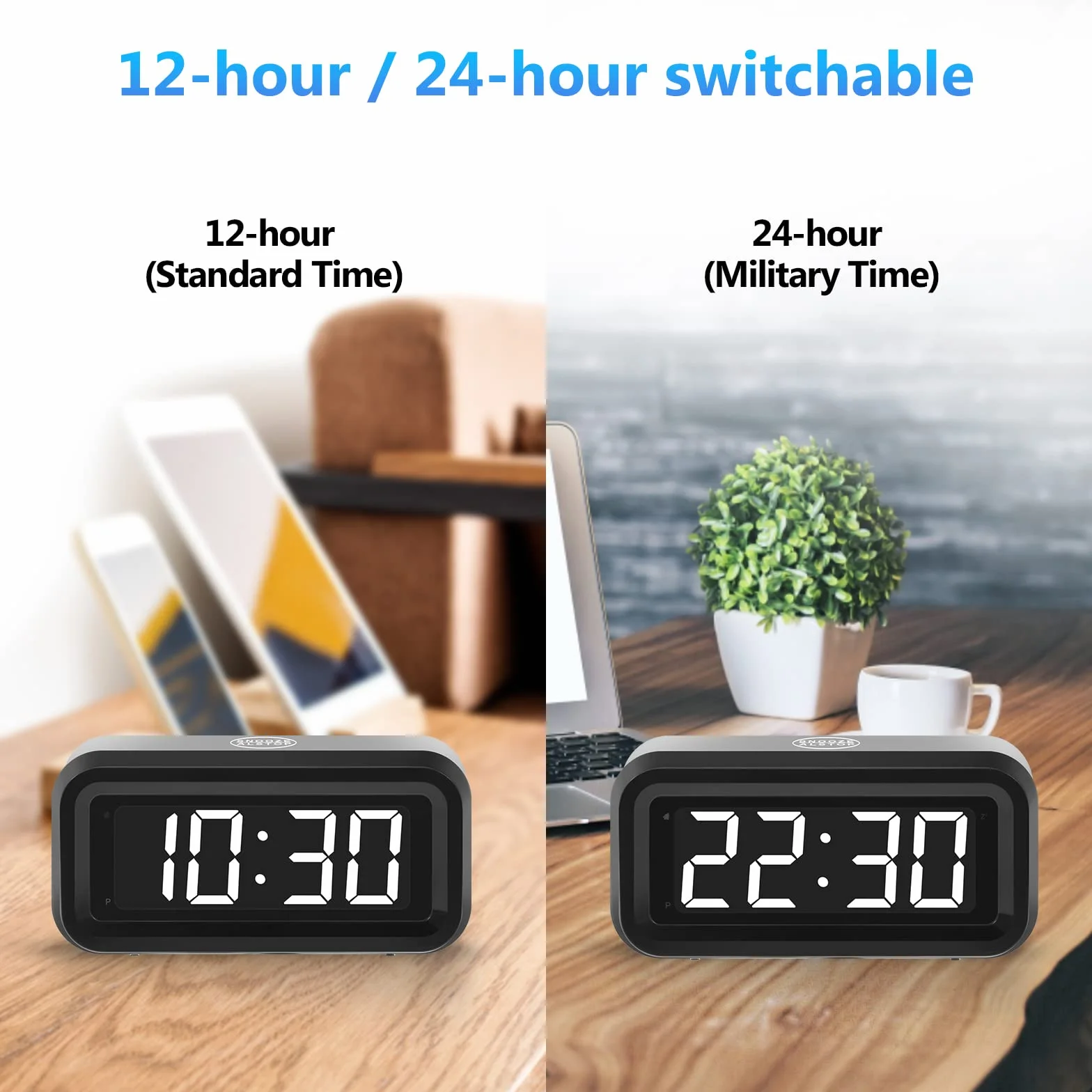 Reloj de Alarma Digital, Funciona Solo con Pilas, 3 Niveles de Brillo Ajustable, LED Grande de 1.2 Pulgadas Junto a Relojes para Dormitorio, Sala de Estar o Viajes
