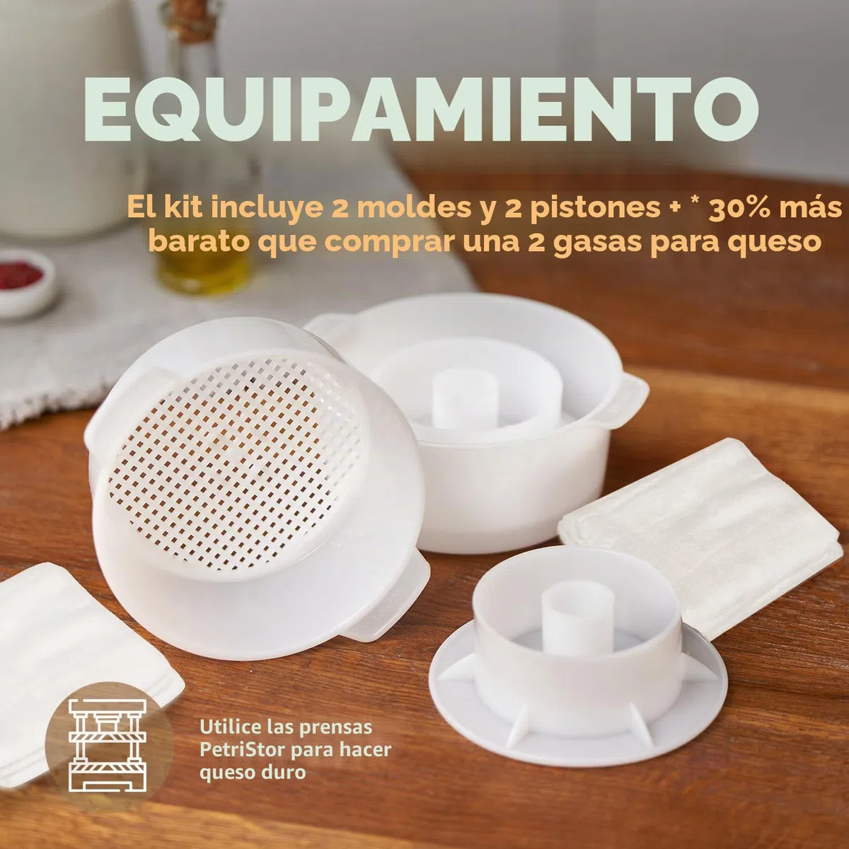 2 moldes para queso con pistón seguidor y gasa – Kit para hacer queso – Suministros para hacer queso – Molde para hacer queso – Cesta para hacer queso – Paño de algodón para colar – Molde para queso