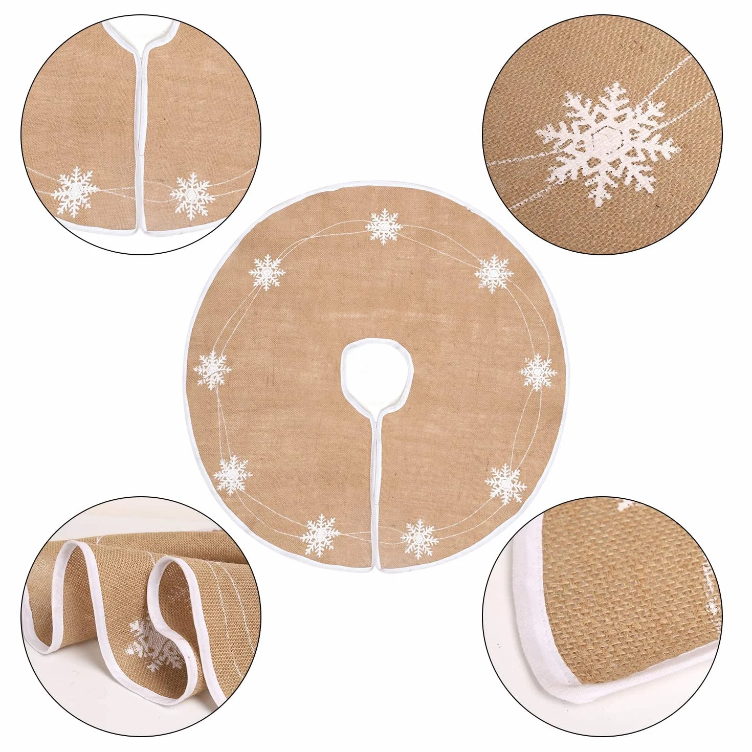 N&T NIETING Manta para árbol de Navidad, 75 cm, falda con copo de nieve blanco, arpillera, manta redonda para decoración navideña