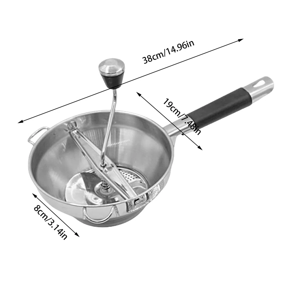 Pasapuré - Acero inoxidable 38 centímetros | Prensapuré manual con discos reemplazables, preparación de comidas, comida para bebés, prensapuré manual de acero inoxidable