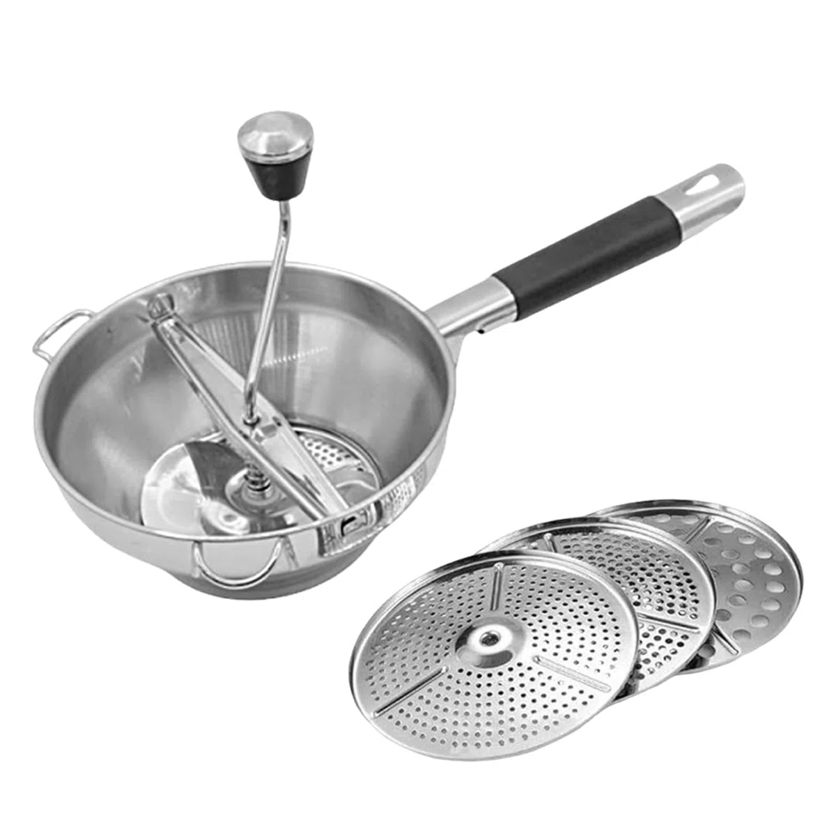 Pasapuré - Acero inoxidable 38 centímetros | Prensapuré manual con discos reemplazables, preparación de comidas, comida para bebés, prensapuré manual de acero inoxidable